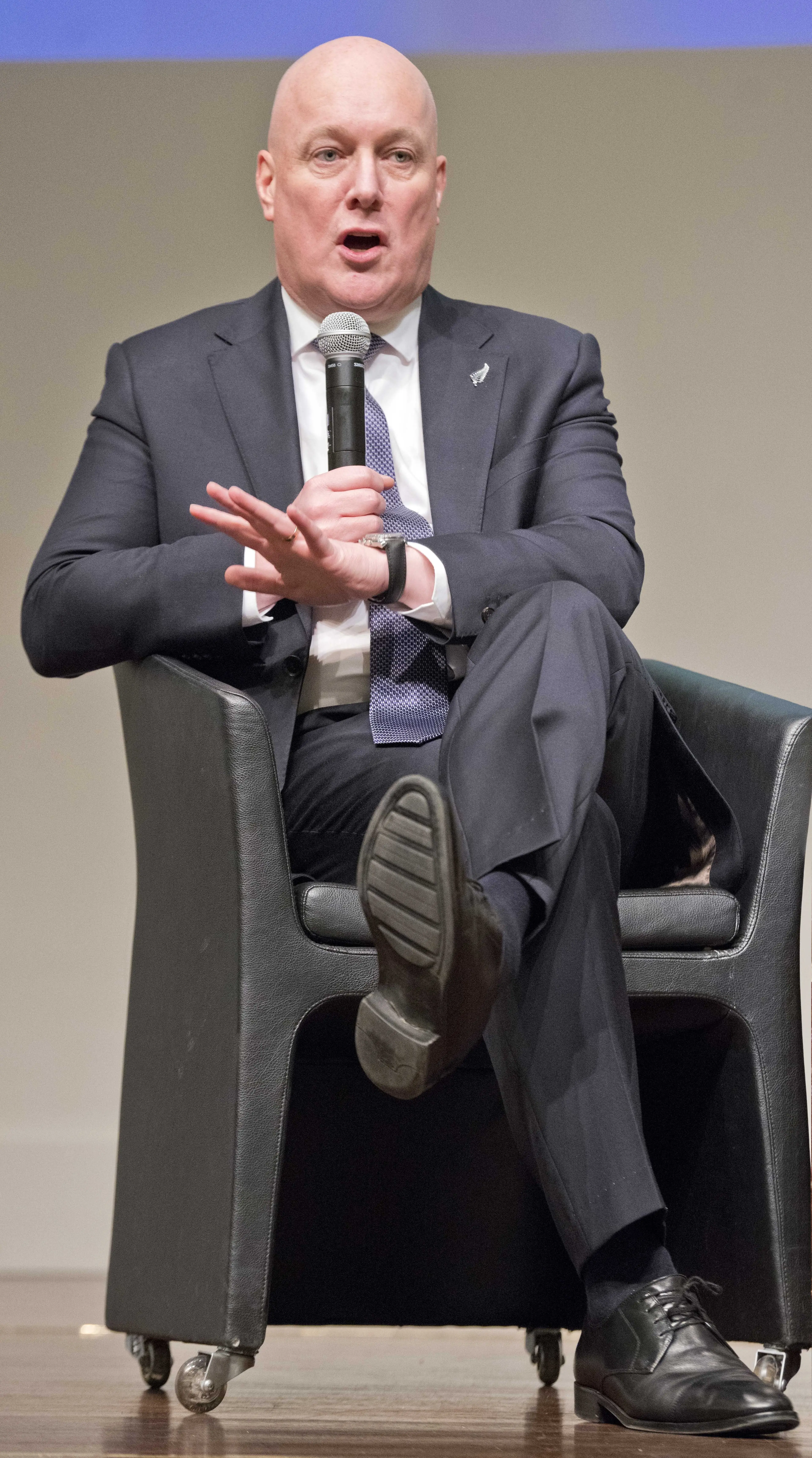 Prime Minister Christopher Luxon speaks at a Rotary lunch held at the Glenroy Auditorium yesterday. Photo: Gerard O\\'Brien