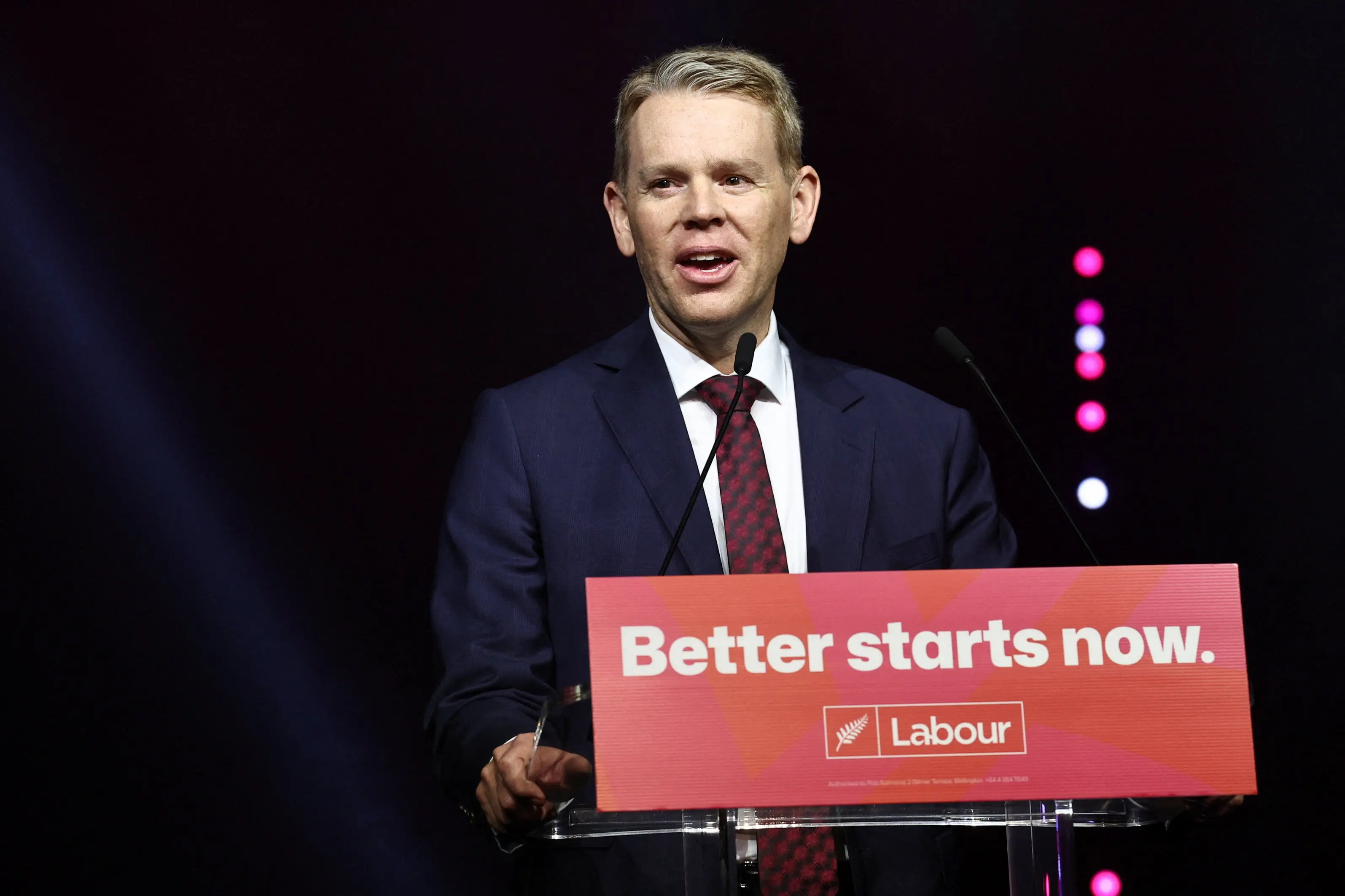 Labour leader Chris Hipkins speaks at the party\\'s election campaign launch event in Auckland. Photo: Reuters