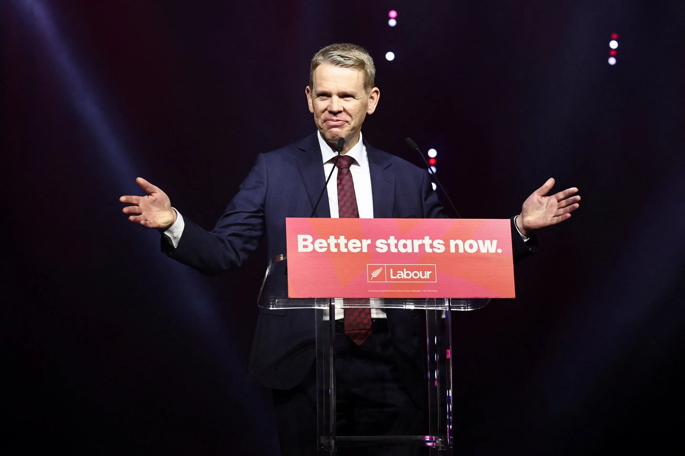 Labour Party leader Chris Hipkins announces a policy to cut student debt. Photo: Reuters