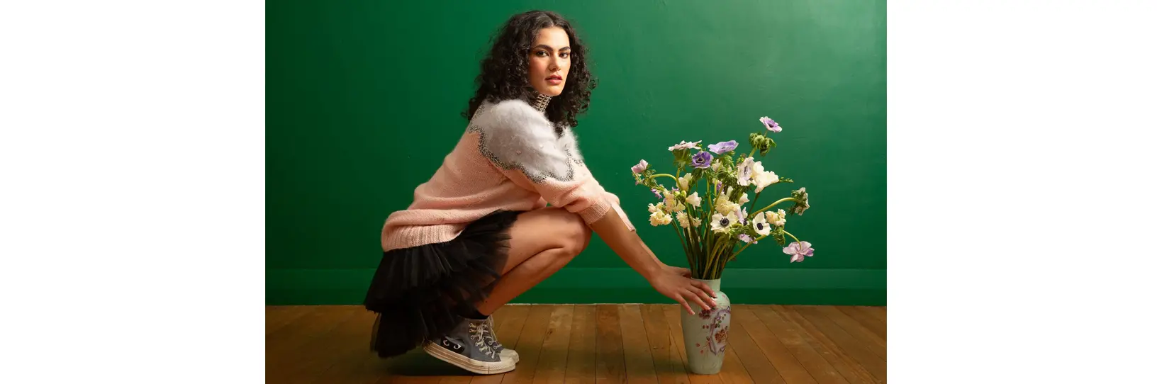 Inez Meeuws models garments gathered from Otago Hospice shop donations. Photo: Emma Allen
