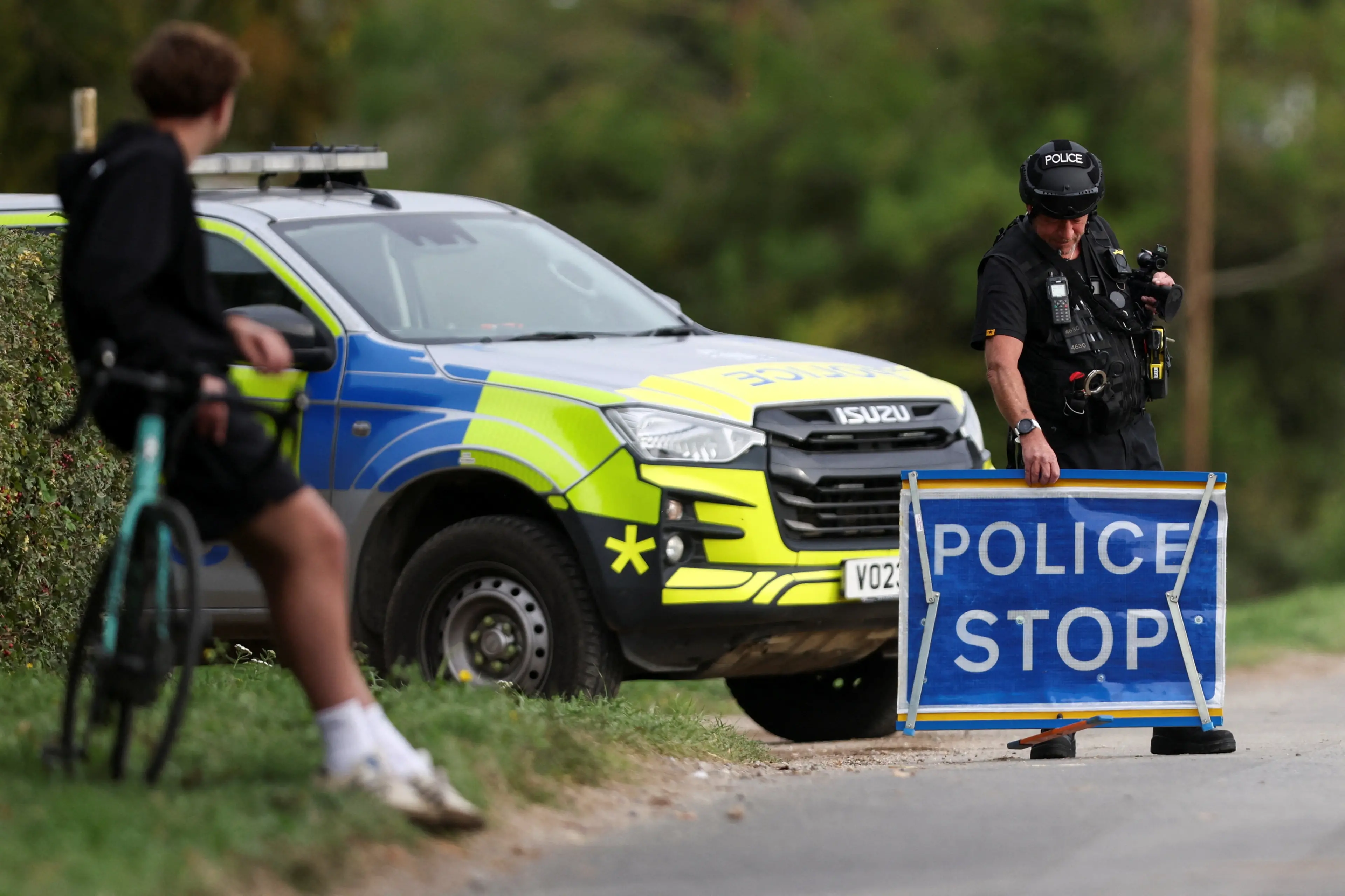 Police at the scene after a major incident was declared at the RAF Fairford airbase. Photo: Reuters