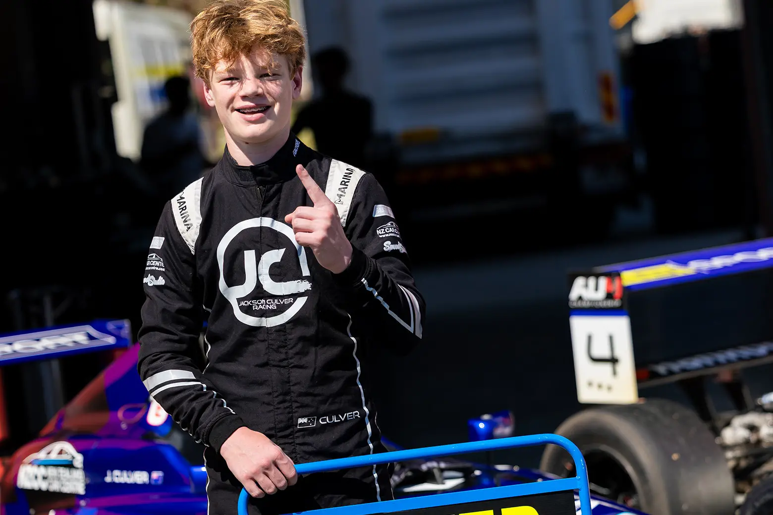 Number one . . . Culver Jackson celebrates winning an Austrlaian Formula 4 title afer clinchign the Gen1 champhionship final race of the season. Photo: Josh Cody, JCR Media