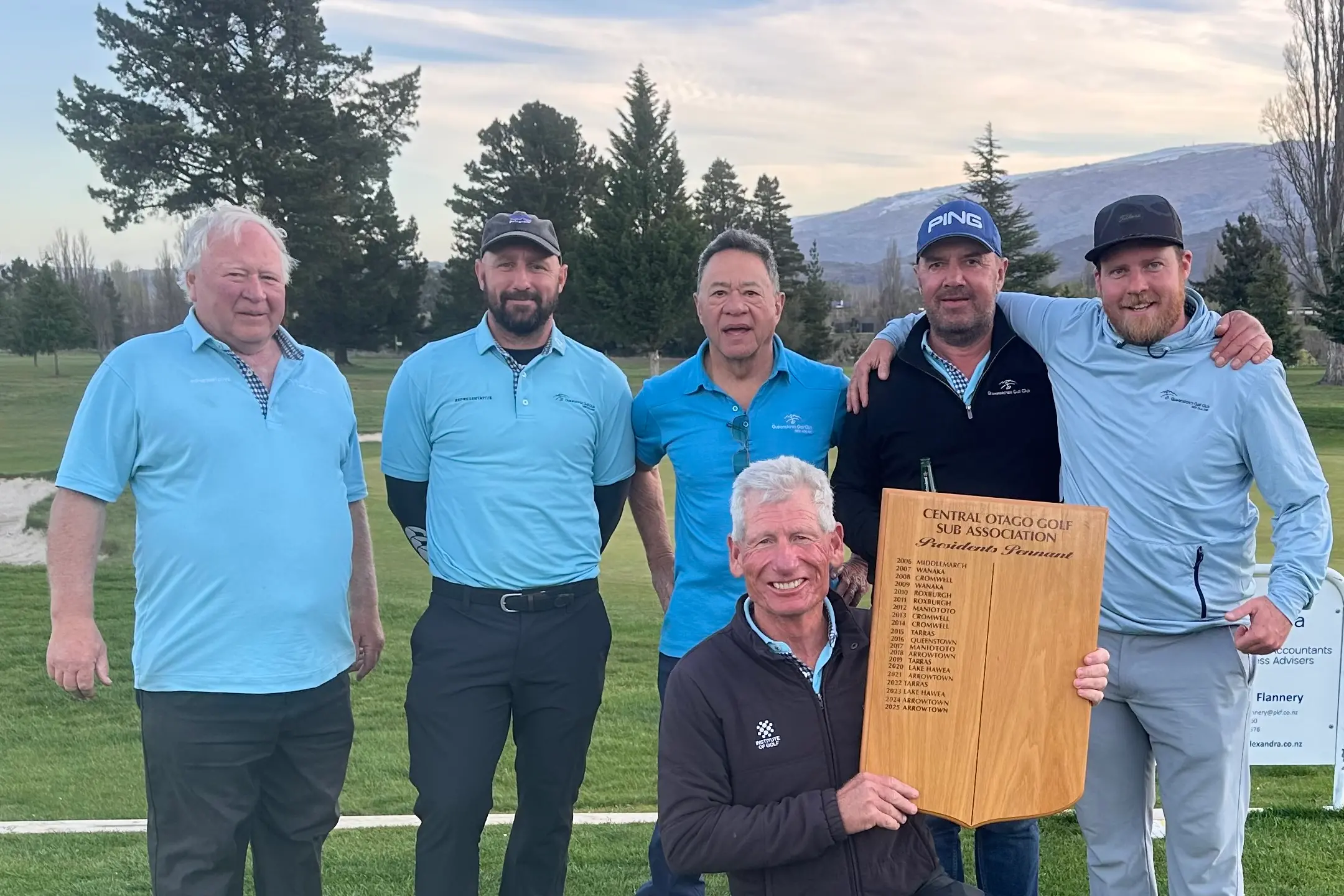 All the presidents\\u2019 men: Queenstown presidents\\u2019 grade Central Otago winners, from left, Nigel Soper, Slade Thomas, Peter Waaka, Matt Evans, Adam Dawson and, front, Corey Sinteur. Photo: Supplied