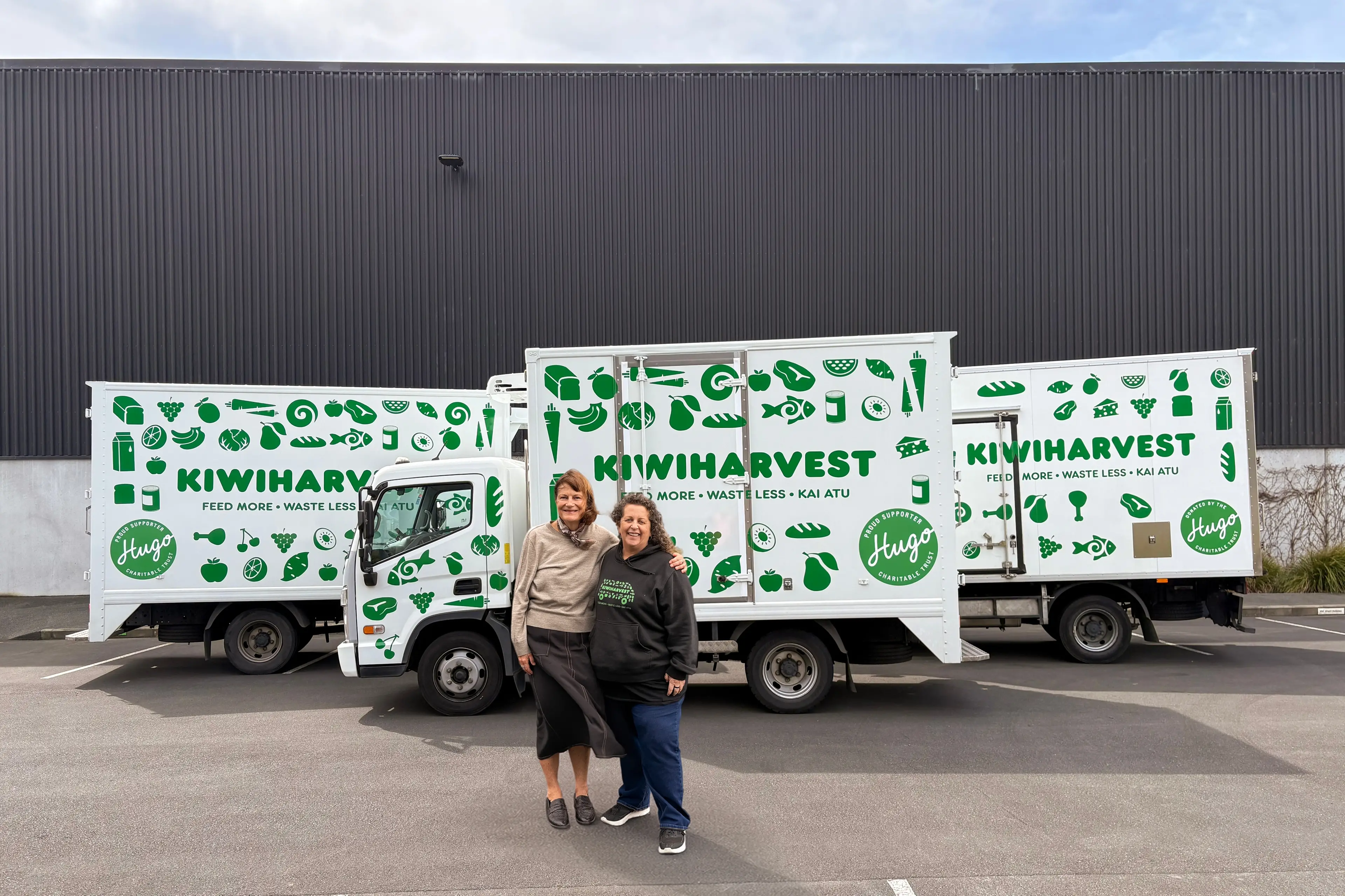 Teaming up: Hugo Charitable Trust trustee Kathryn Roberts, left, and KiwiHarvest chief executive Angela Calver. Photo: Supplied