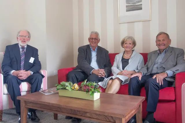 The foundation trustees in the lounge of the Suite\\u2019s family room on opening day, 10 years ago. From left, Russell McGeorge (Chairman), Ray Rudkin, Bev Rudkin (the originator of the trust concept), Neville Dippie, absent Margaret Hay. Photo: Heather Macleod