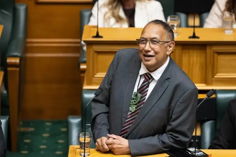 Adrian Rurawhe gives his valedictory speech to MPs in Parliament in January 2026. Photo: VNP / Phil Smith