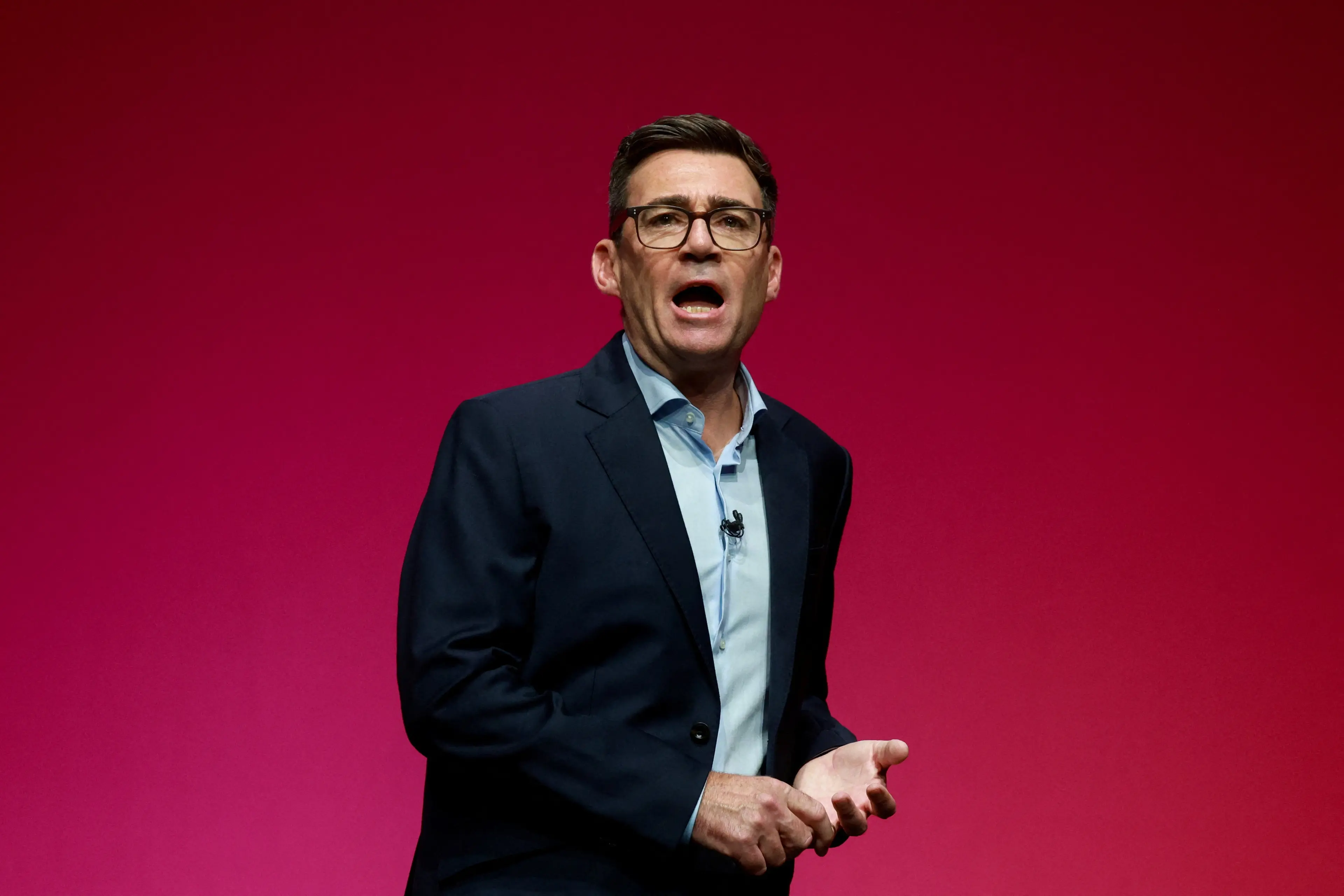 British Prime Minister Andy Burnham on stage at the Labour Party\\'s annual conference in Liverpool. Photo: Reuters