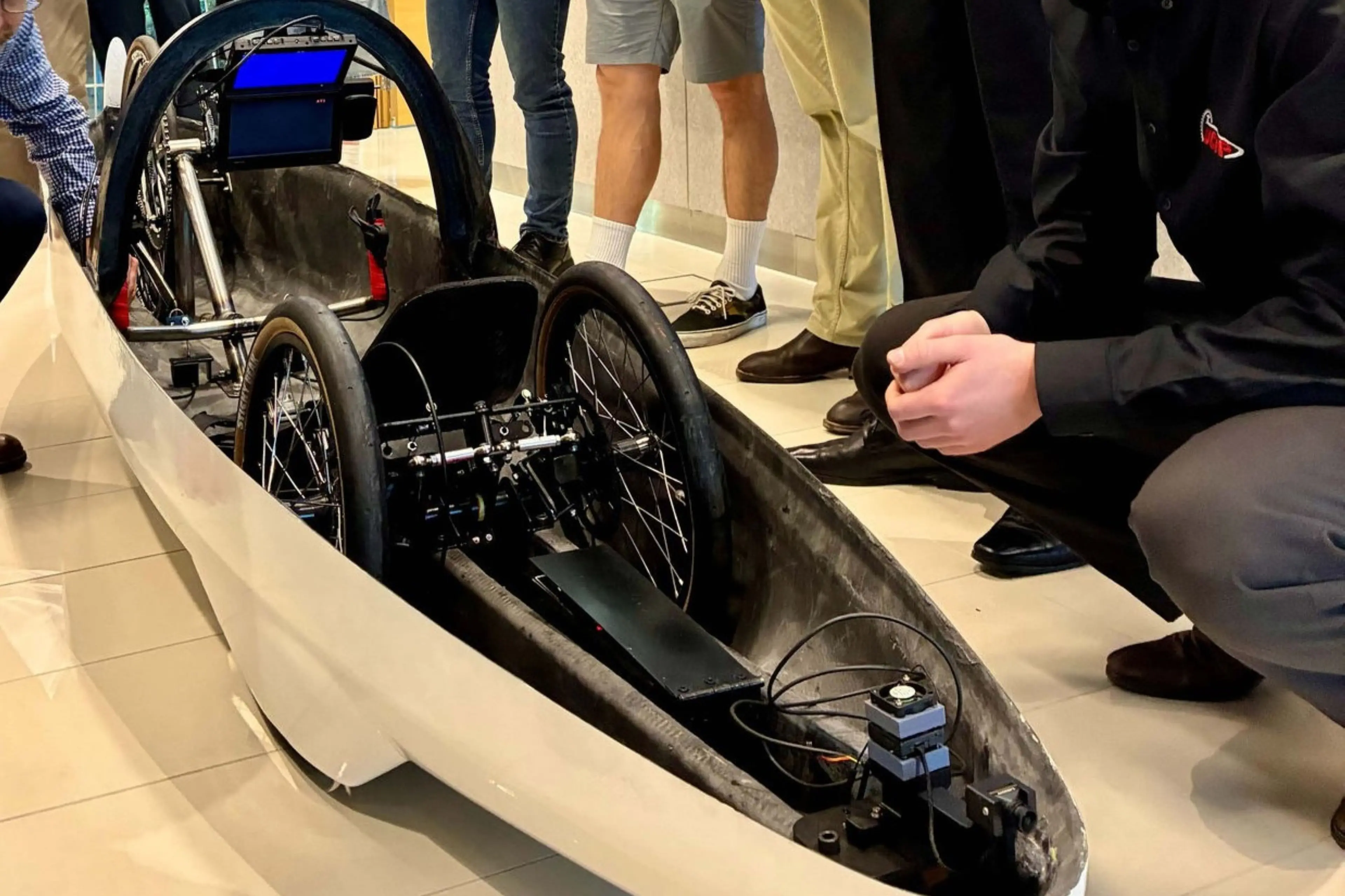 UC engineering students have unveiled K\\u0101kahi, their latest human-powered vehicle as they prepare to chase a 100 km/h milestone at Chertsey. Photo: UC