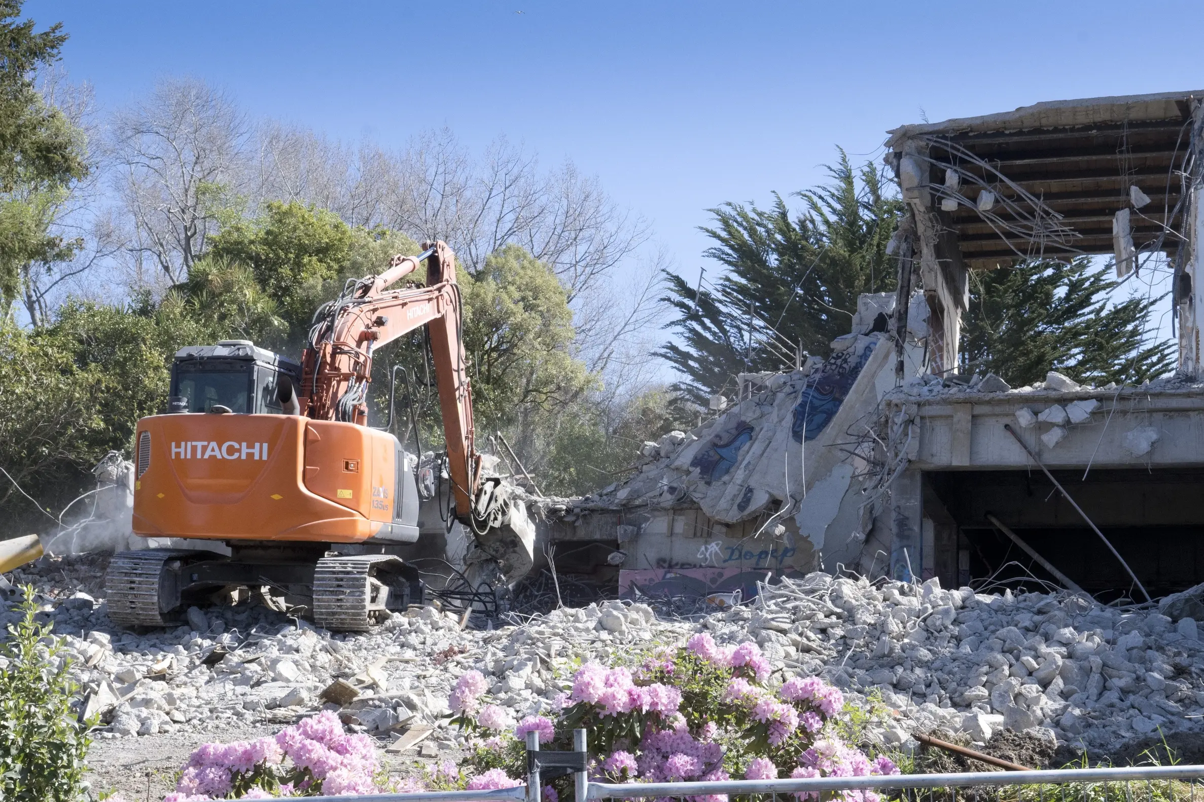 A digger helps to clear the last vestiges of the former Glamis Hospital, at 28 Montpellier St, on Wednesday. Photo: Gerard O\\'Brien