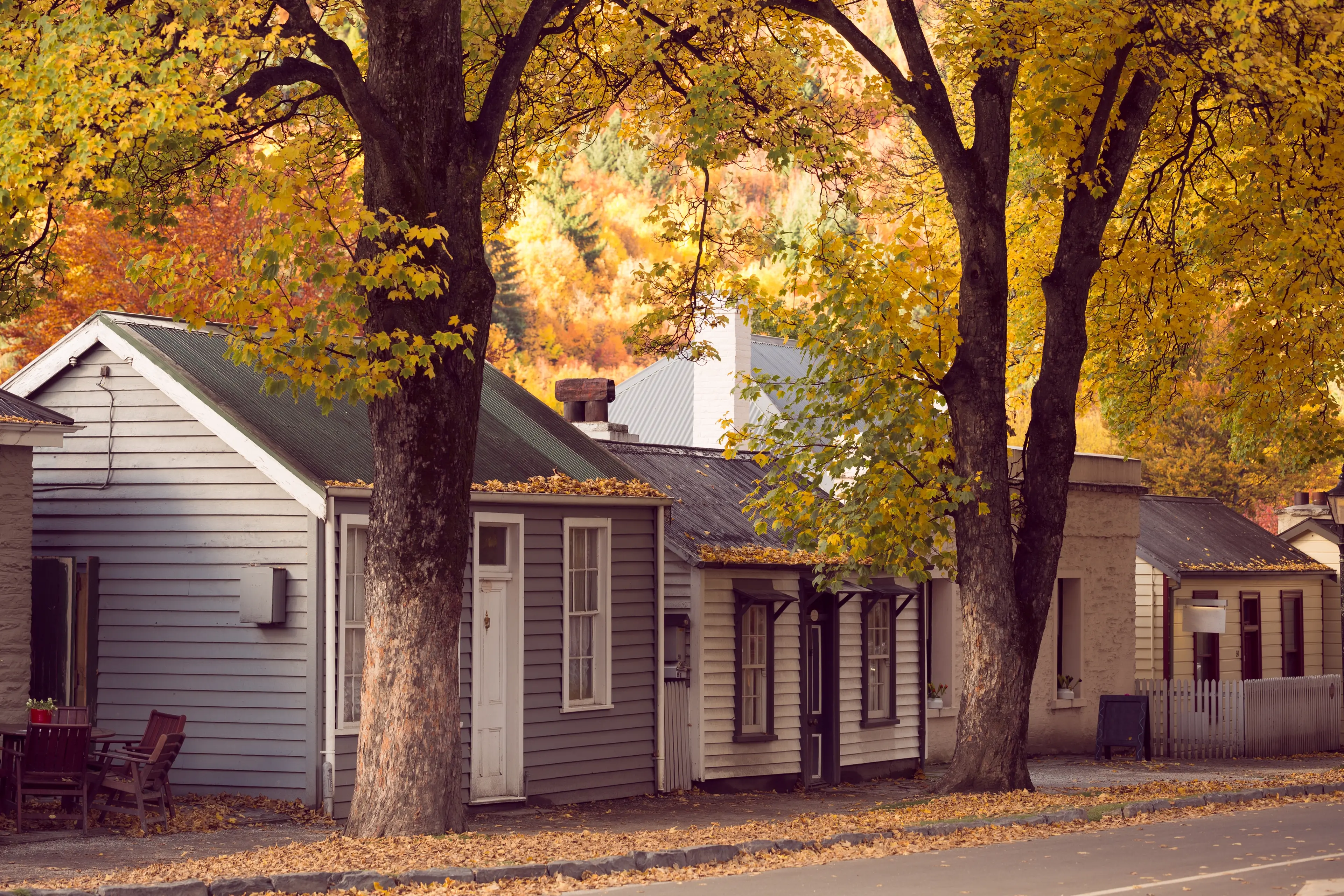 Vintage style image of Autumn in Arrowtown. Arrowtown is a historic gold mining town in the Otago region of the South Island of New Zealand.