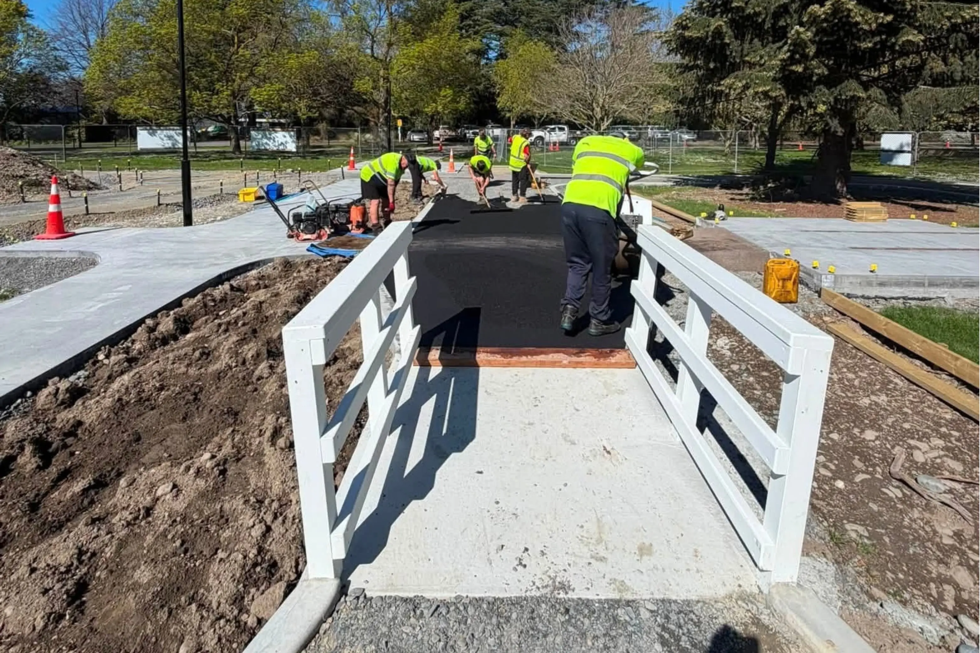 The first asphalt has been laid at the community-funded Tarbotton RideSmart Park in the Ashburton Domain, which is on track to open in December. Photo: Supplied