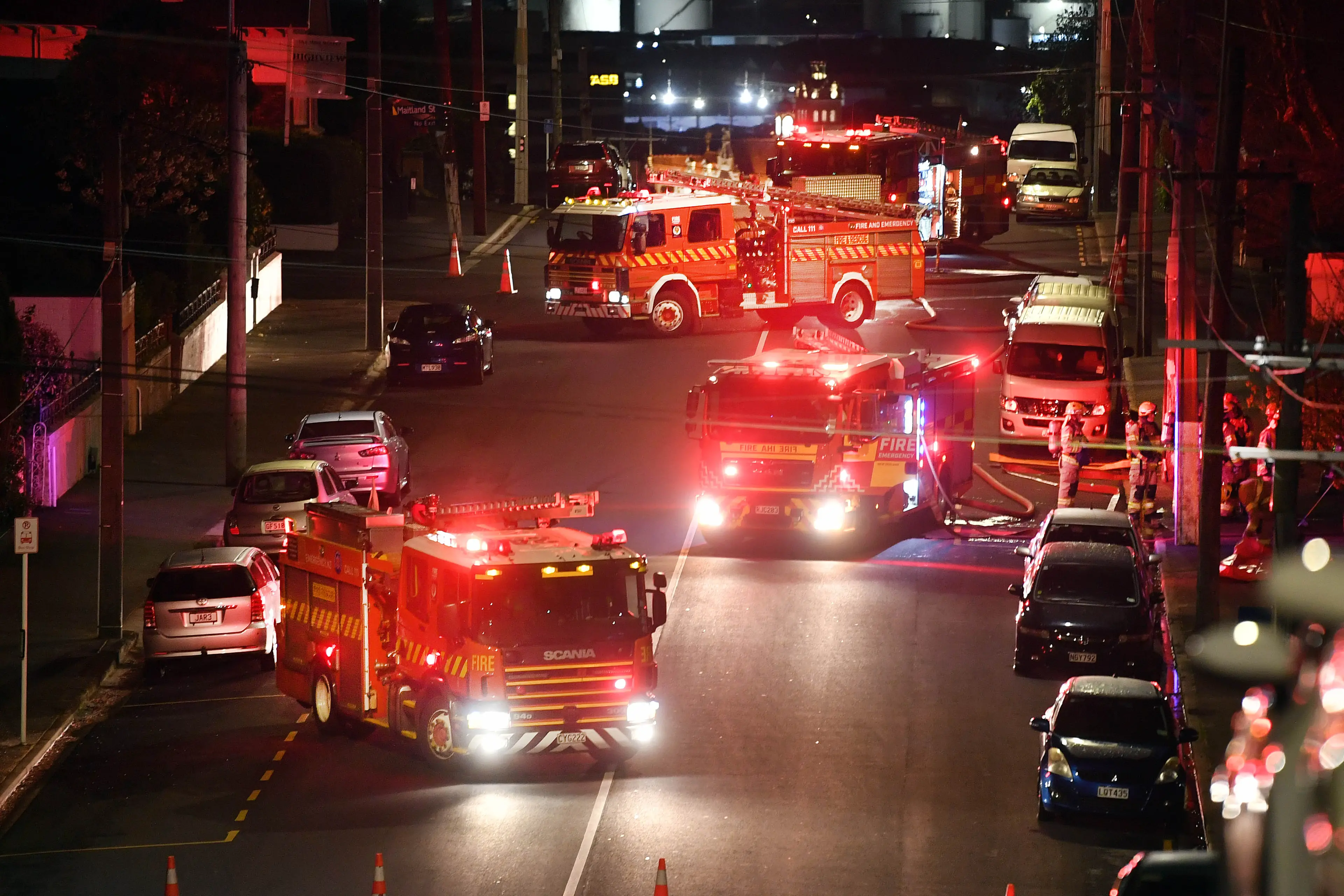 Fire crews at the scene on High St early on Friday. Photo: Stephen Jaquiery