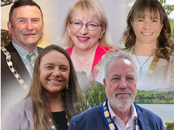 Otago mayors, from left, Clutha Mayor Jock Martin, Waitaki Mayor Mel Tavendale, Dunedin Mayor Sophie Barker, Queenstown-Lakes Mayor John Glover, Central Otago Mayor Tamah Alley.