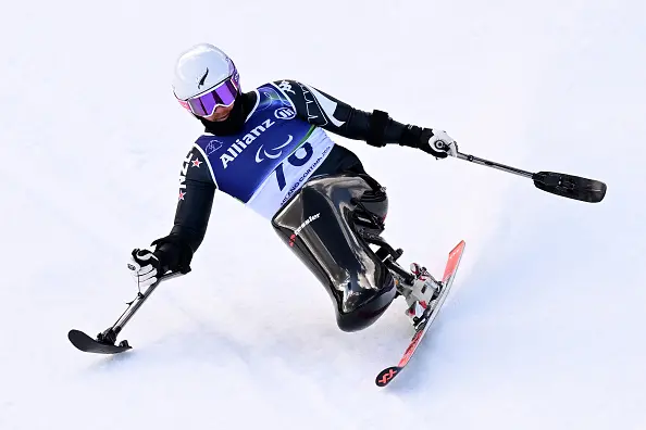 Corey Peters competing in the Giant Slalom at the Milano Cortina Games this year. Photo: Getty Images