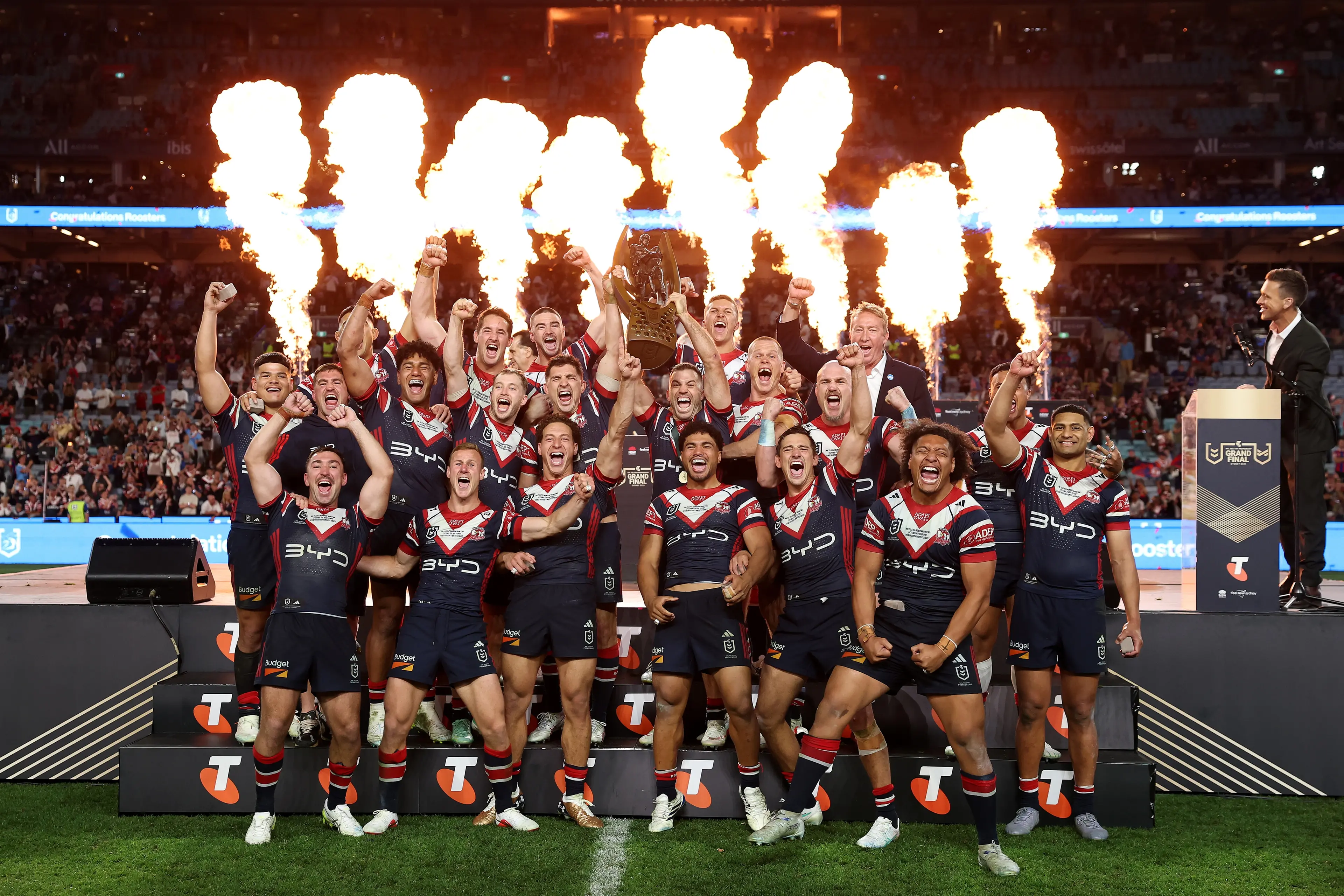 <p>The Roosters celebrate their NRL Grand Final win over Newcastle. Photo: Getty Images</p>\\n