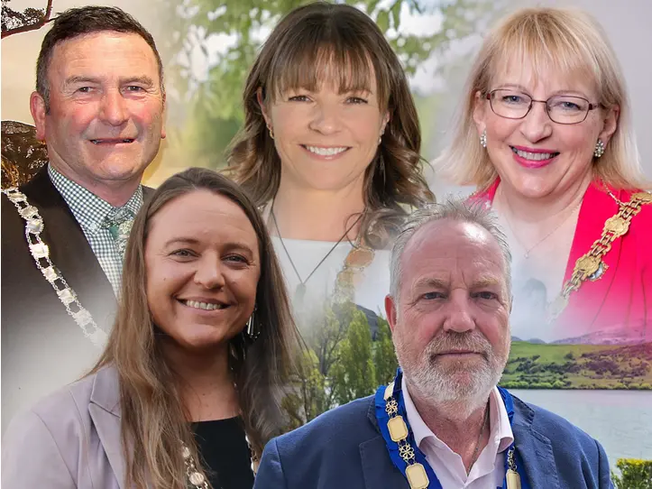 Otago mayors, from left, Clutha Mayor Jock Martin, Waitaki Mayor Mel Tavendale, Central Otago Mayor Tamah Alley, Queenstown-Lakes Mayor John Glover, Dunedin Mayor Sophie Barker.