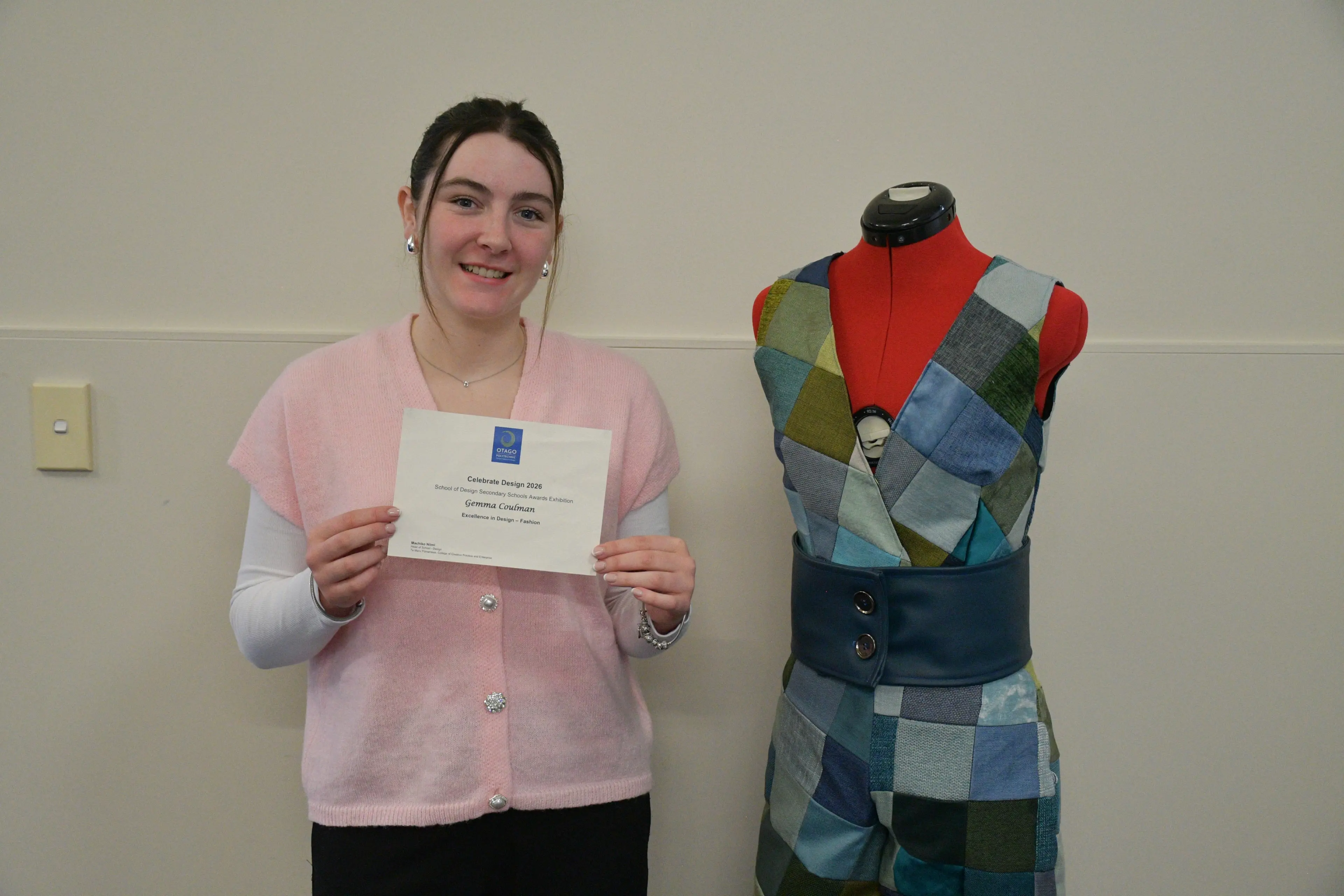 Budding fashion designer Gemma Coulman won an excellence award as part of the Otago Polytechnic Celebrate Design Secondary School Design Awards in August, one of her trio of garments, pictured, was too small to be accepted for the Hokonui Fashion Design Awards in July. Photo: Gemma Sinclair