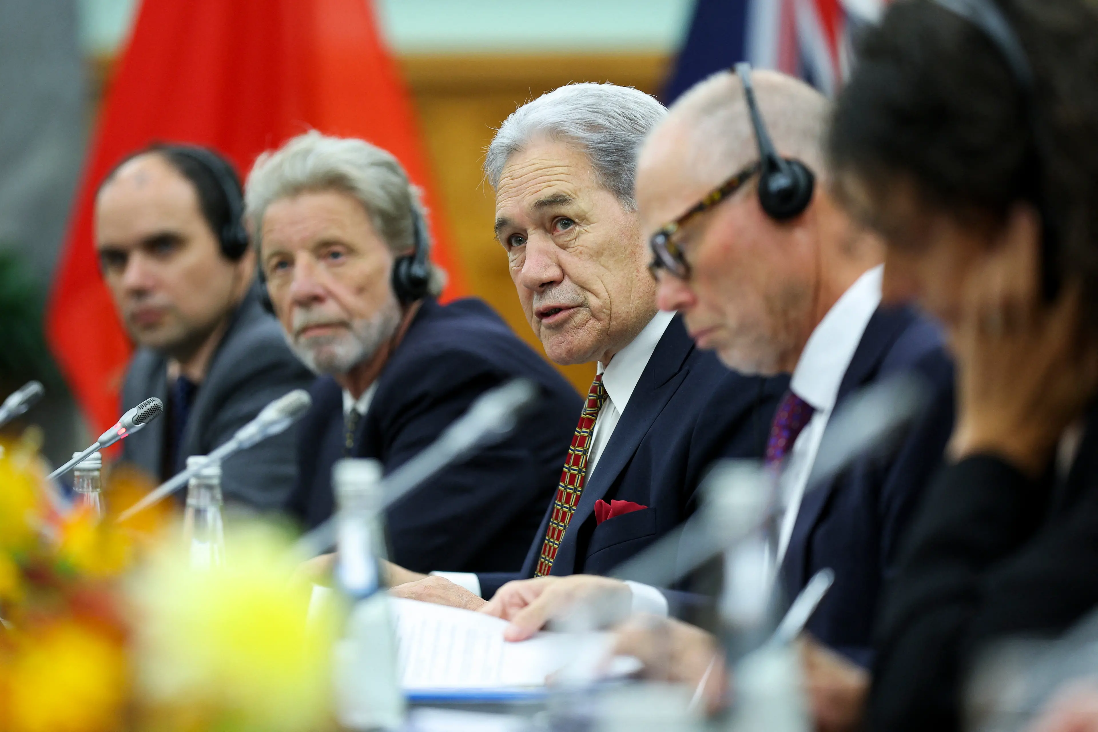 Foreign Affairs Minister Winston Peters speaks during a meeting with his Chinese counterpart. Photo: Getty Images