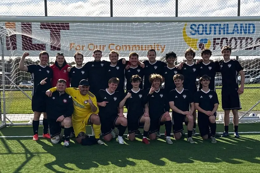 Northern Hearts AFC celebrate after beating Old Boys AFC to win the Southern Premier League. Photo: Supplied