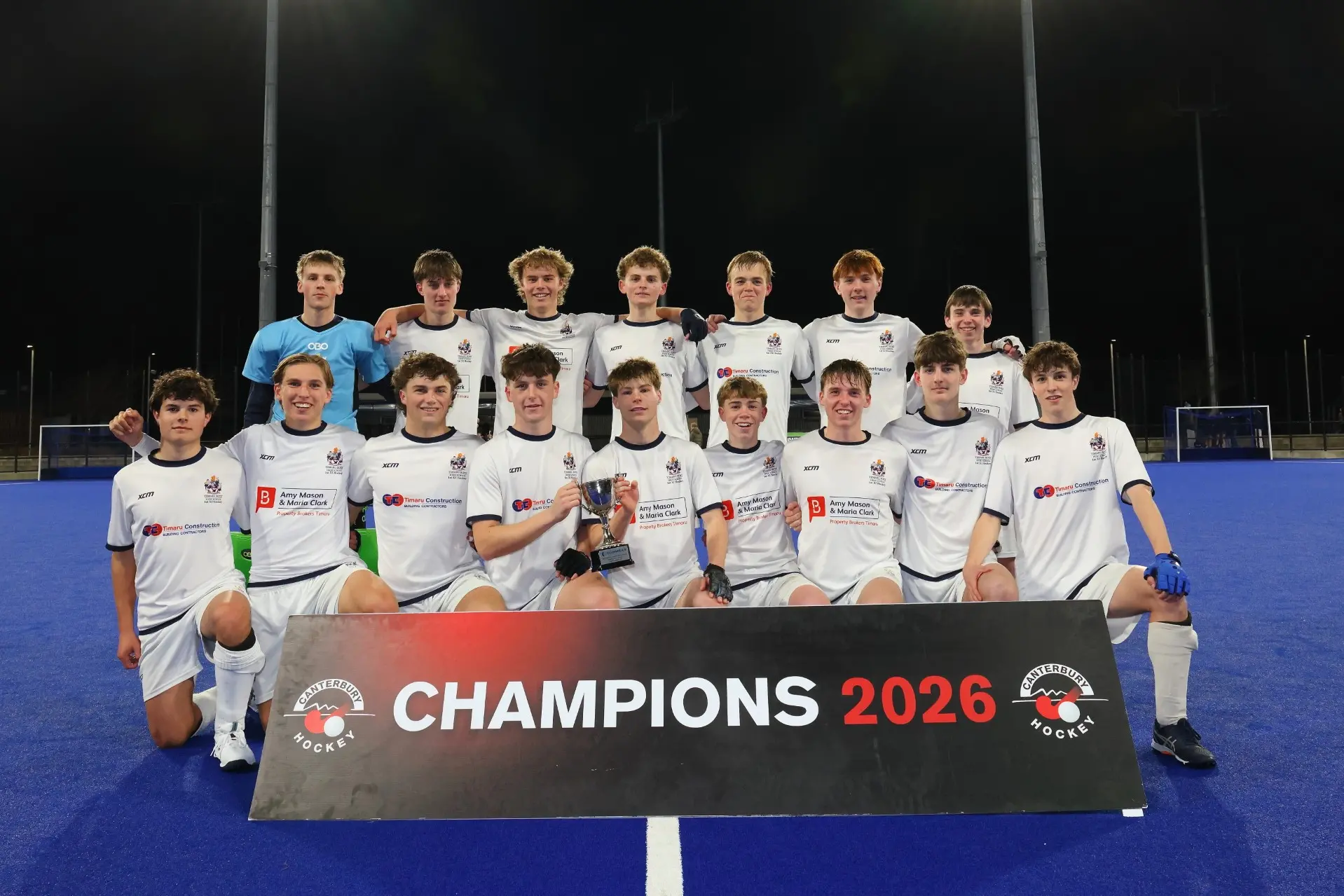Timaru Boys\\u2019 High School First XI hockey team celebrate winning the Canterbury Secondary School Premier Competition for the third consecutive year. Photo: supplied