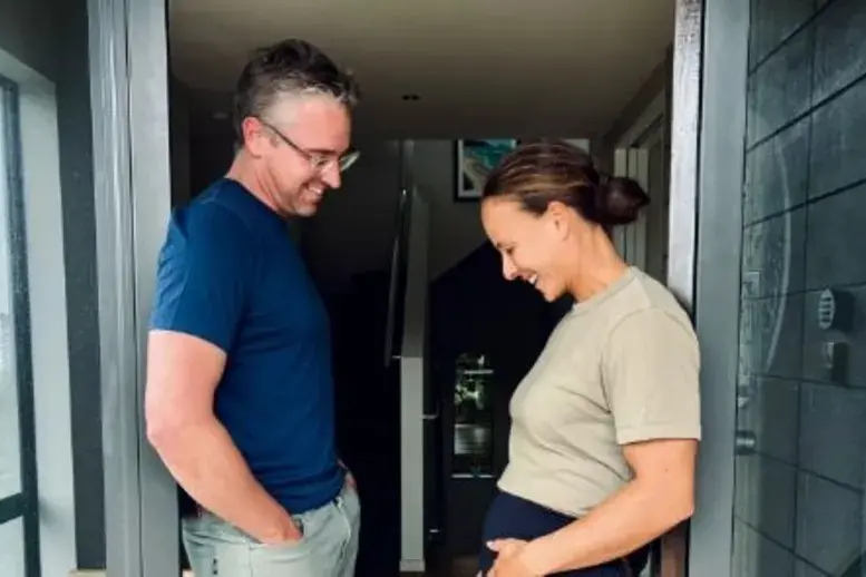 Dame Lisa Carrington and husband Michael Buck when they announced the pregnancy. Photo: Instagram / Lisa Carrington