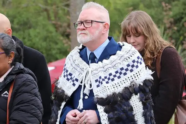 Inspector Matt Scoles is welcomed on to Arowhenua Marae. Photo: Supplied