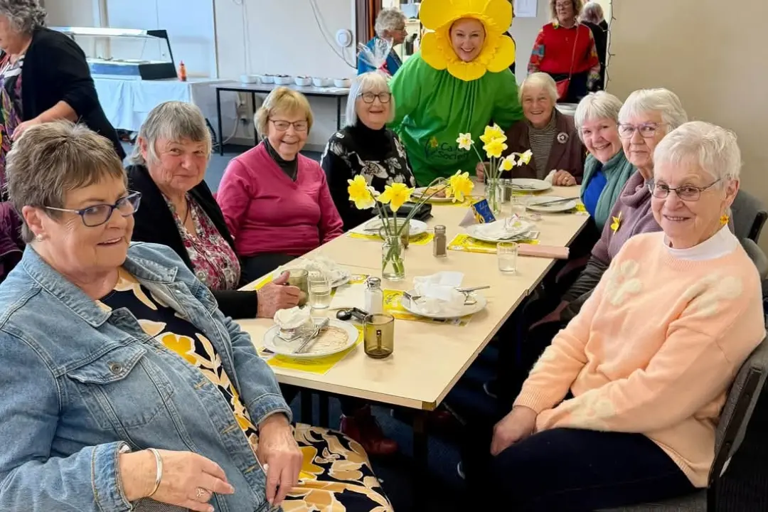 Whitehorse Lions members gathered for a Daffodil Day breakfast with Sonia from the Cancer Society South Canterbury.\\u00A0Photo: supplied