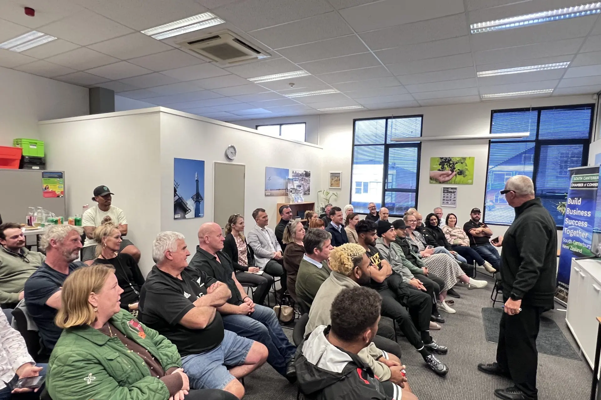 Motivational speaker John Kirwan speaks to members of the South Canterbury Chamber of Commerce and other locals in Timaru. Photo: Supplied