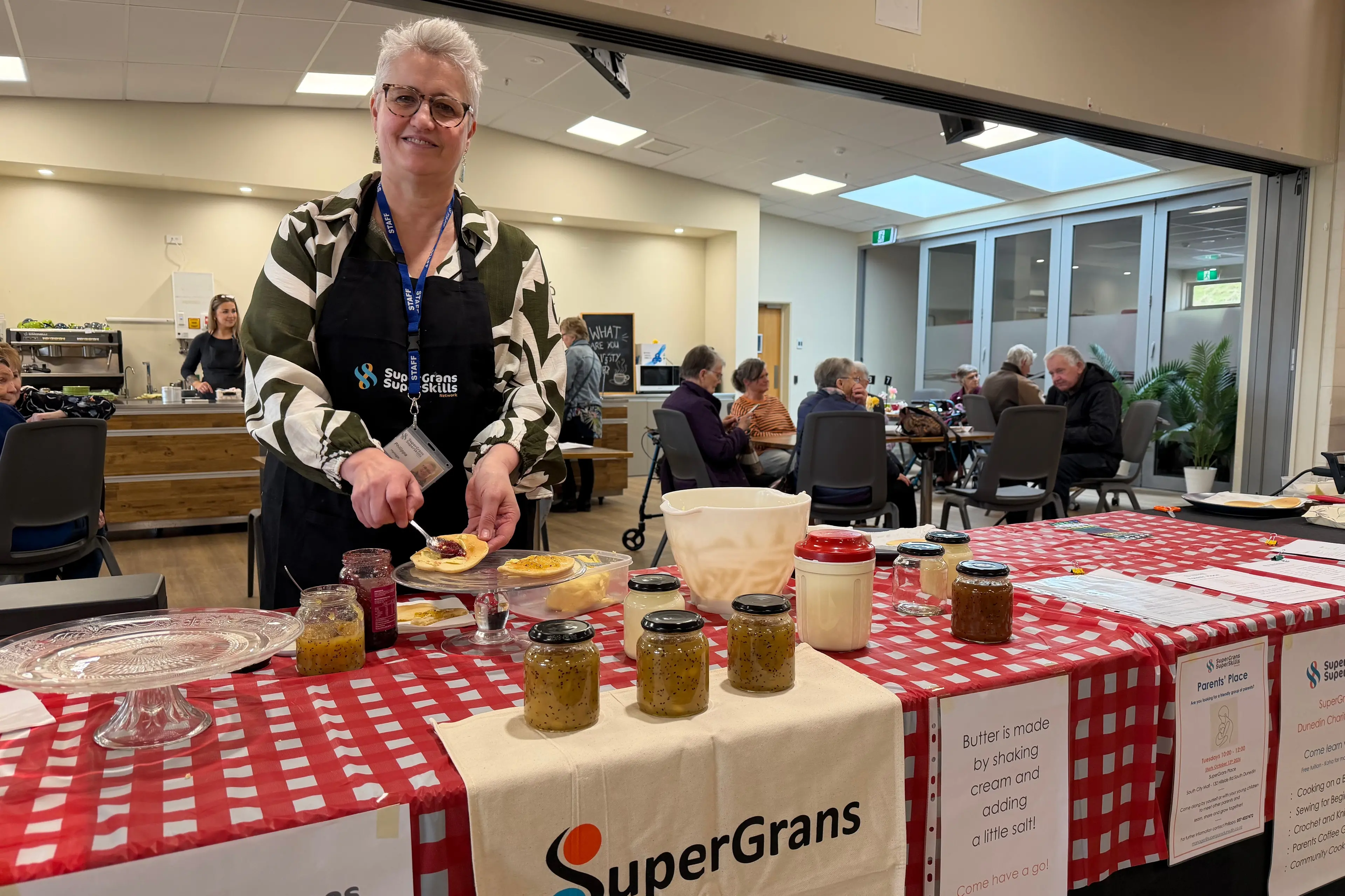 Philippa Wright, of SuperGrans, prepares tasty snacks. Photo: Mark de Jong