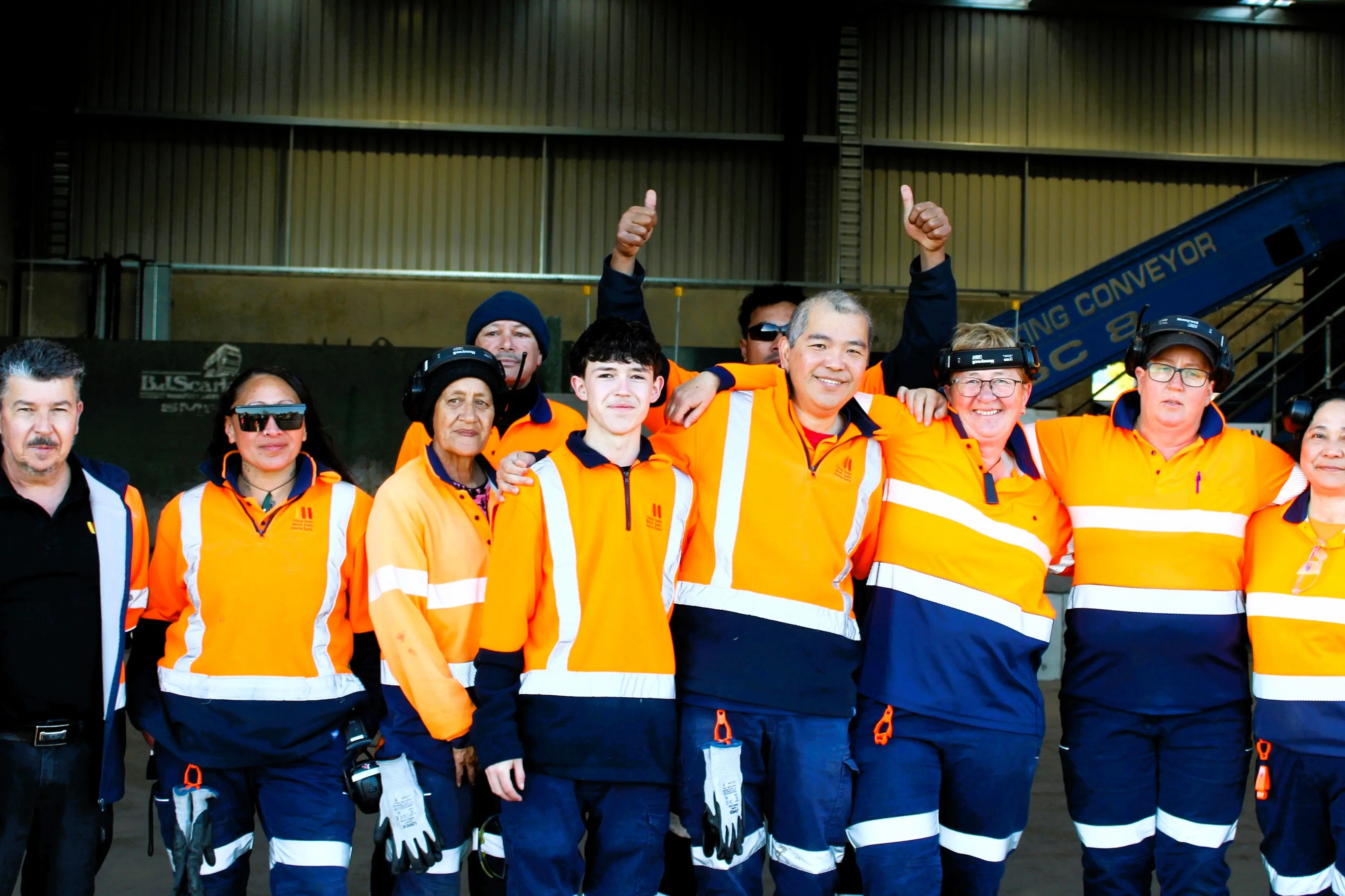 The Waste Management recycling operator team, from left, operations manager Paulo Barradas, Char Karaitiana, Bertha Devon, Jim Taylor, Tima Siau, Juan Barradas, Simon Ong, Rima Millan, team leader Heather Boyd and Gina Amlog. Photo: Kira Carrington/LDR