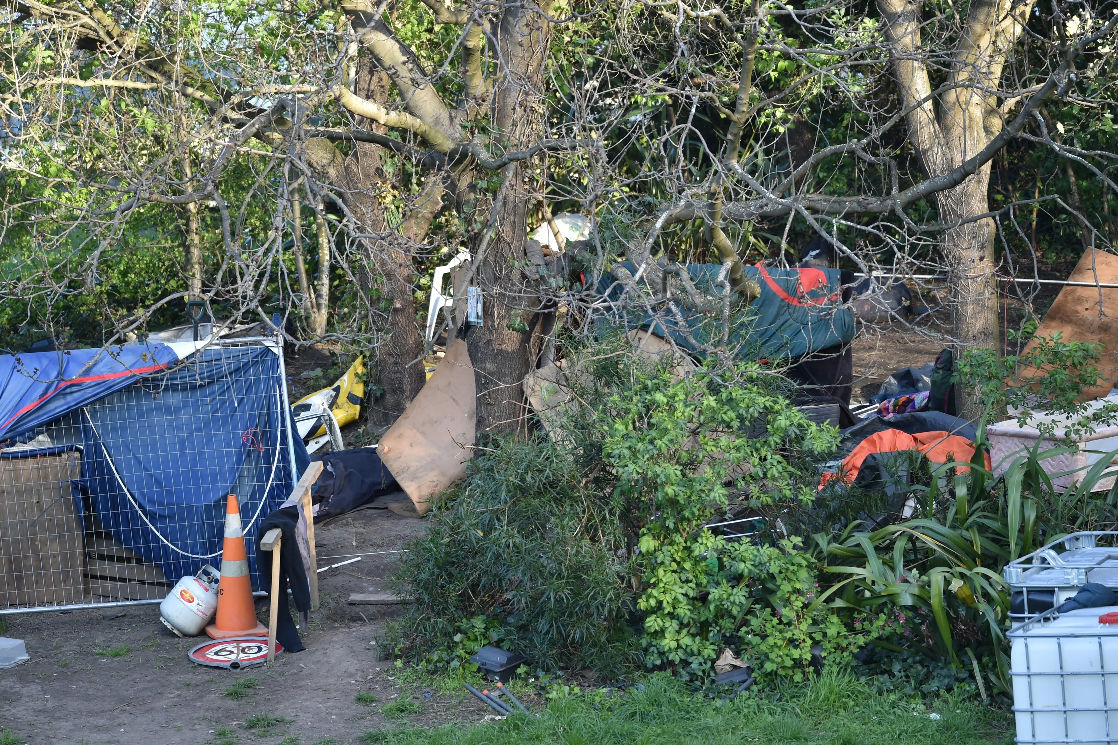 The homeless camp at the Dunedin\\'s Oval. Photo: Gregor Richardson