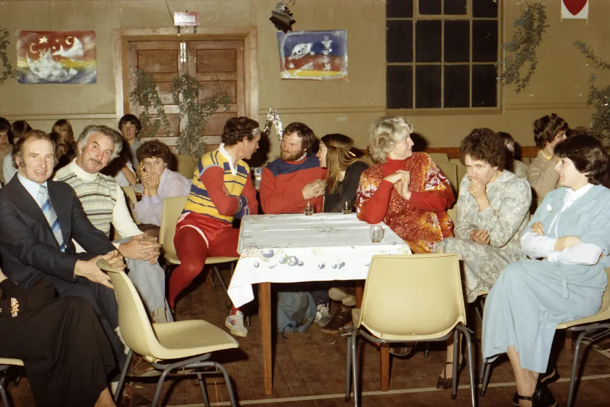 Staff at the senior school dance (from left) Jim White, Harley Moore, Malcolm Ives, Owen Cambridge, Margaretha Cambridge, Truda Landreth, Clare Allison and Cherie Turnbull. Photo: Supplied