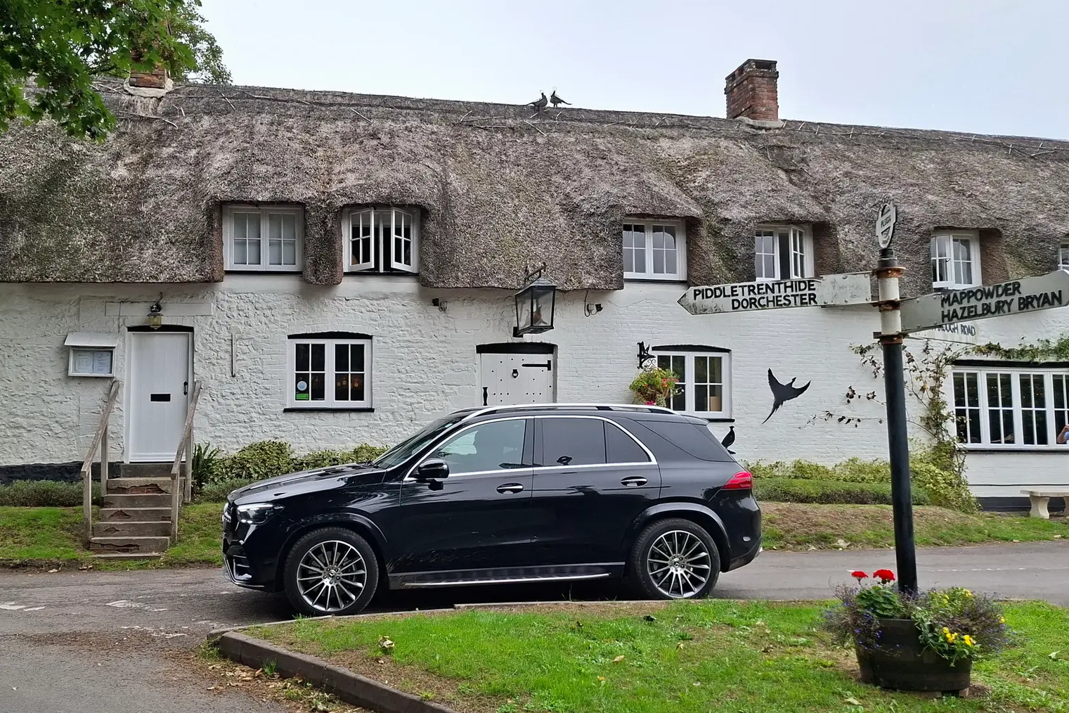 Outside The Brace of Pheasants in Dorset, in the GLE. Photo: David Thomson