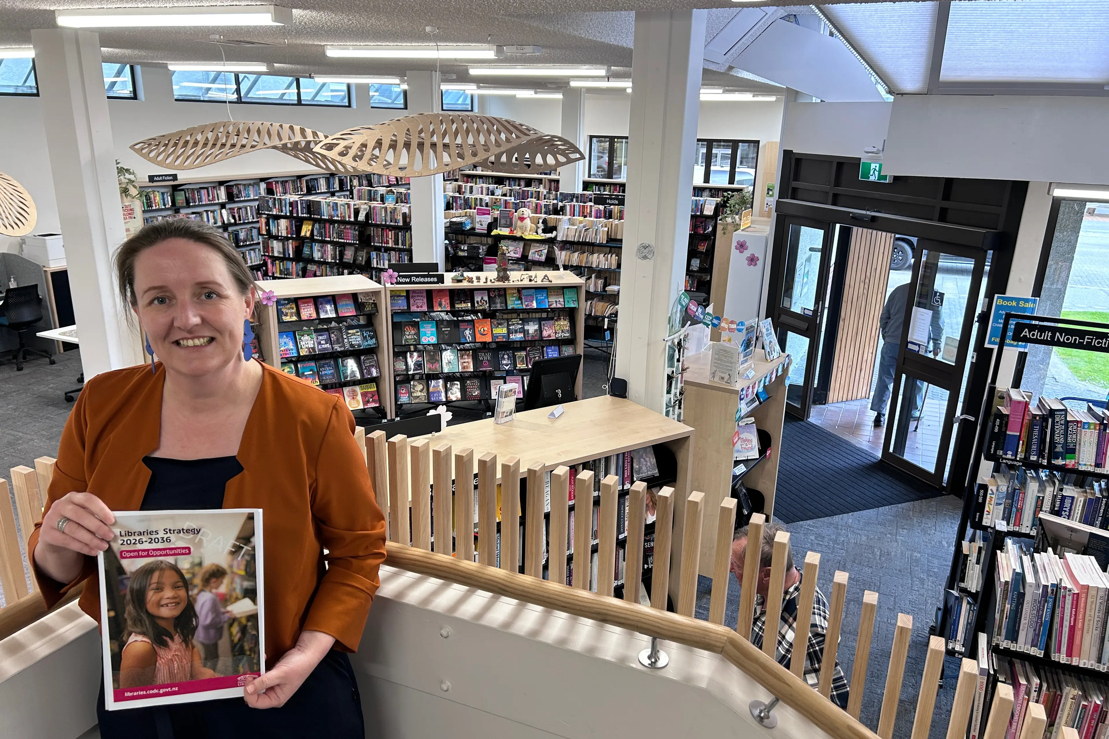 Central Otago library manager Emma Sherie with the draft library strategy. Photo: Julie Asher