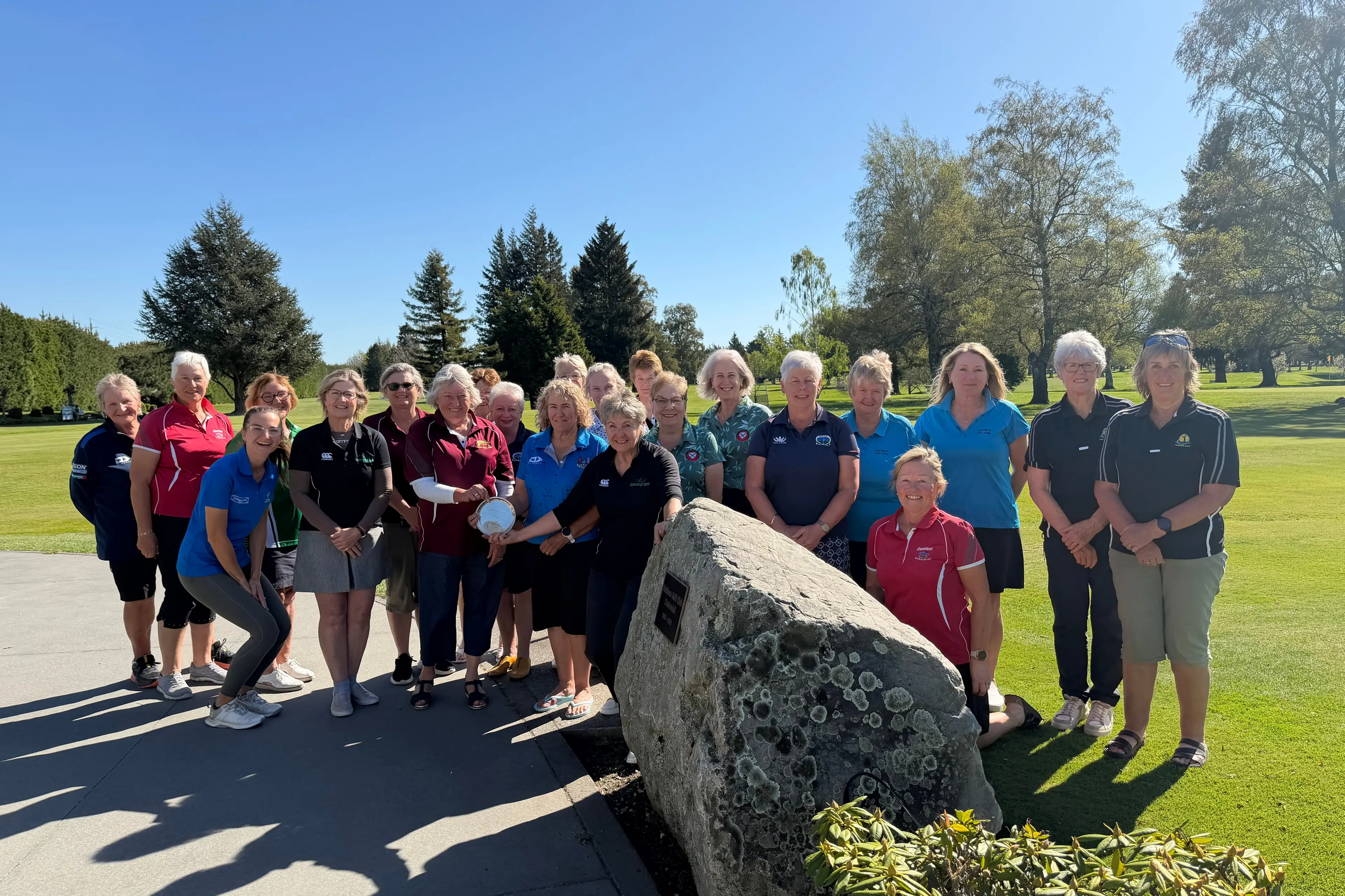 The Aorangi Women\\'s Golf team celebrate their reclaiming of the Millennium Trophy, played each year against Canterbury. Photo: Supplied