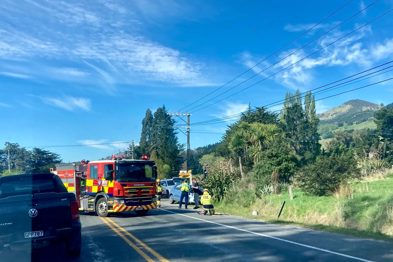The two-car crash on State Highway 1 near Allanton on Friday. Photo: Gina Browne