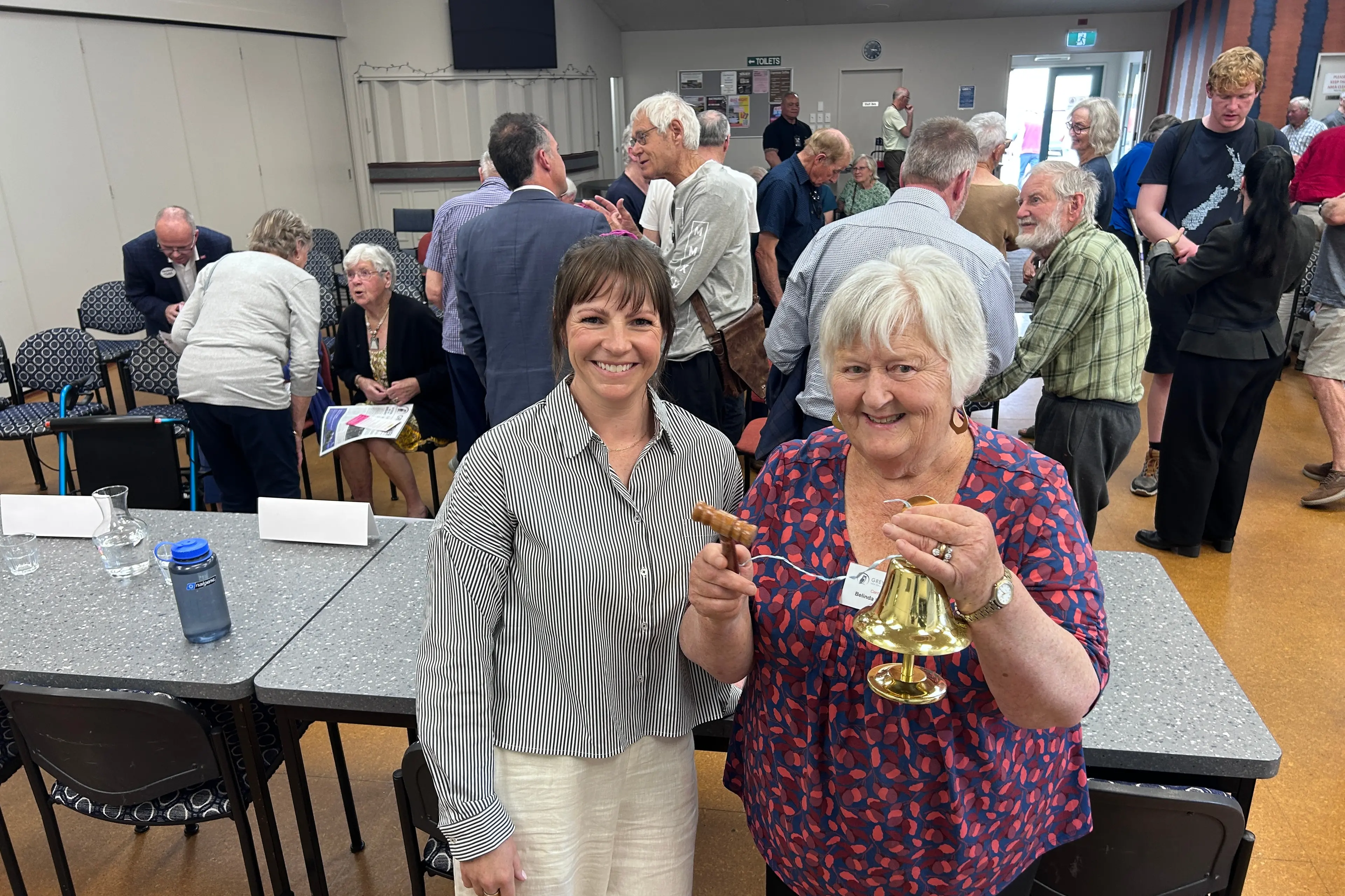 The women who kept the political candidates on task at the Grey Power meet the candidates meeting in Alexandra on Saturday, Central Otago Mayor Tamah Alley, (left) and Grey Power secretary Belinda Georgeson. Photo: Julie Asher