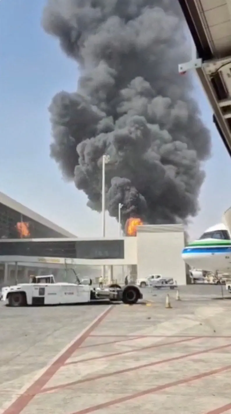<p>Smoke and flames rise from King Khalid Airport, after Yemen&rsquo;s Iran-backed Houthis said they attacked the airport, in Riyadh, Saudi Arabia. Photo:&nbsp;Social Media/via REUTERS</p>\\n