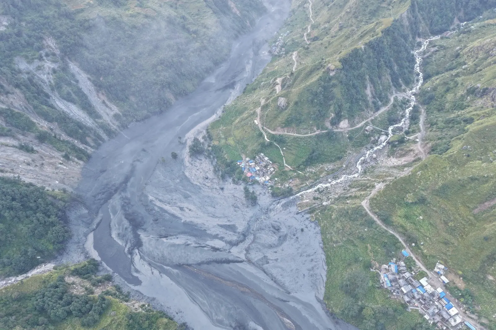 A drone view shows the areas affected by the flooding in Nepal. Photo: Reuters