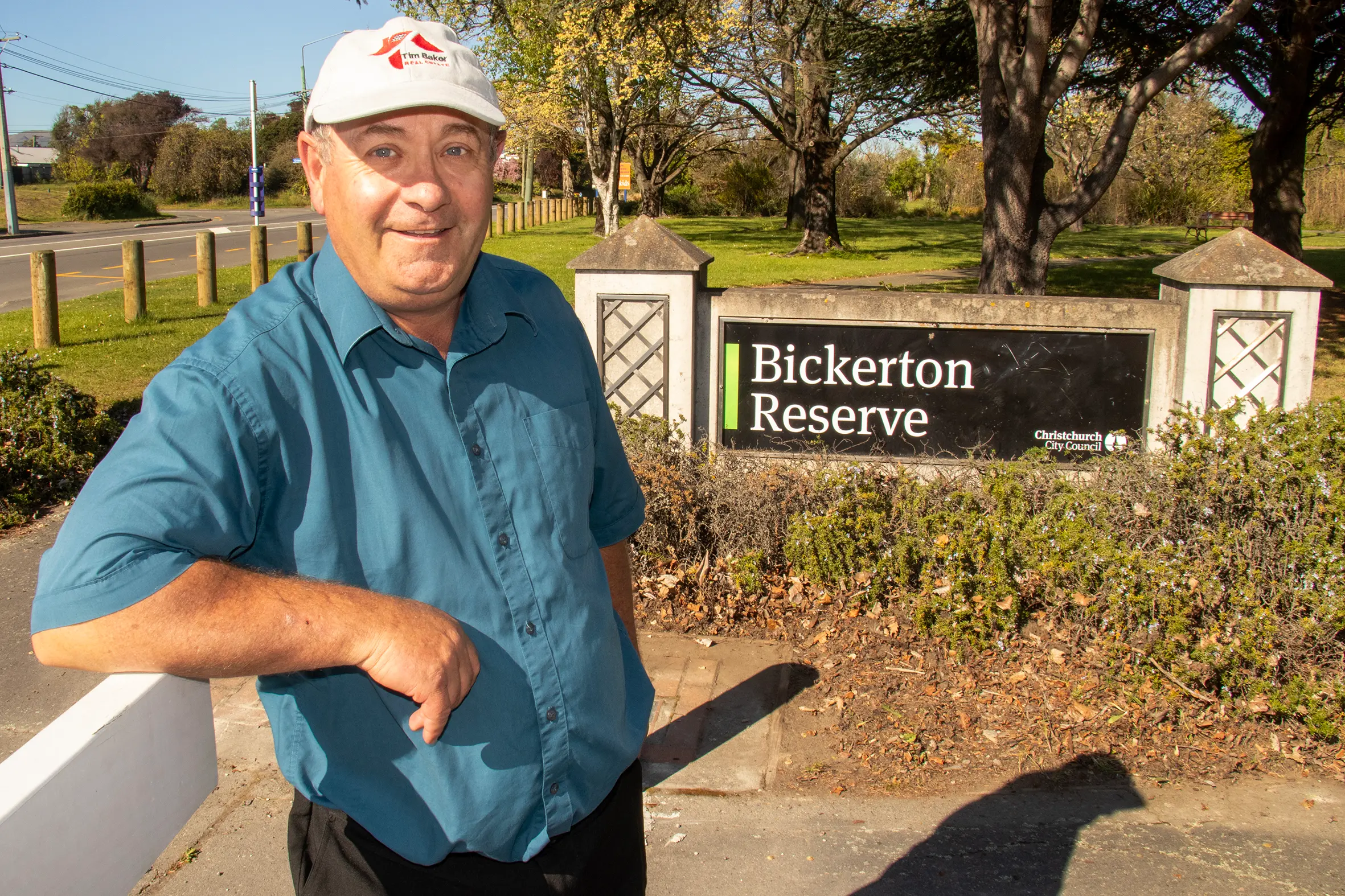 Historian Tim Baker outside Bickerton Reserve on the corner of Wainoni Rd and Avonside Dr. Photo: Geoff Sloan