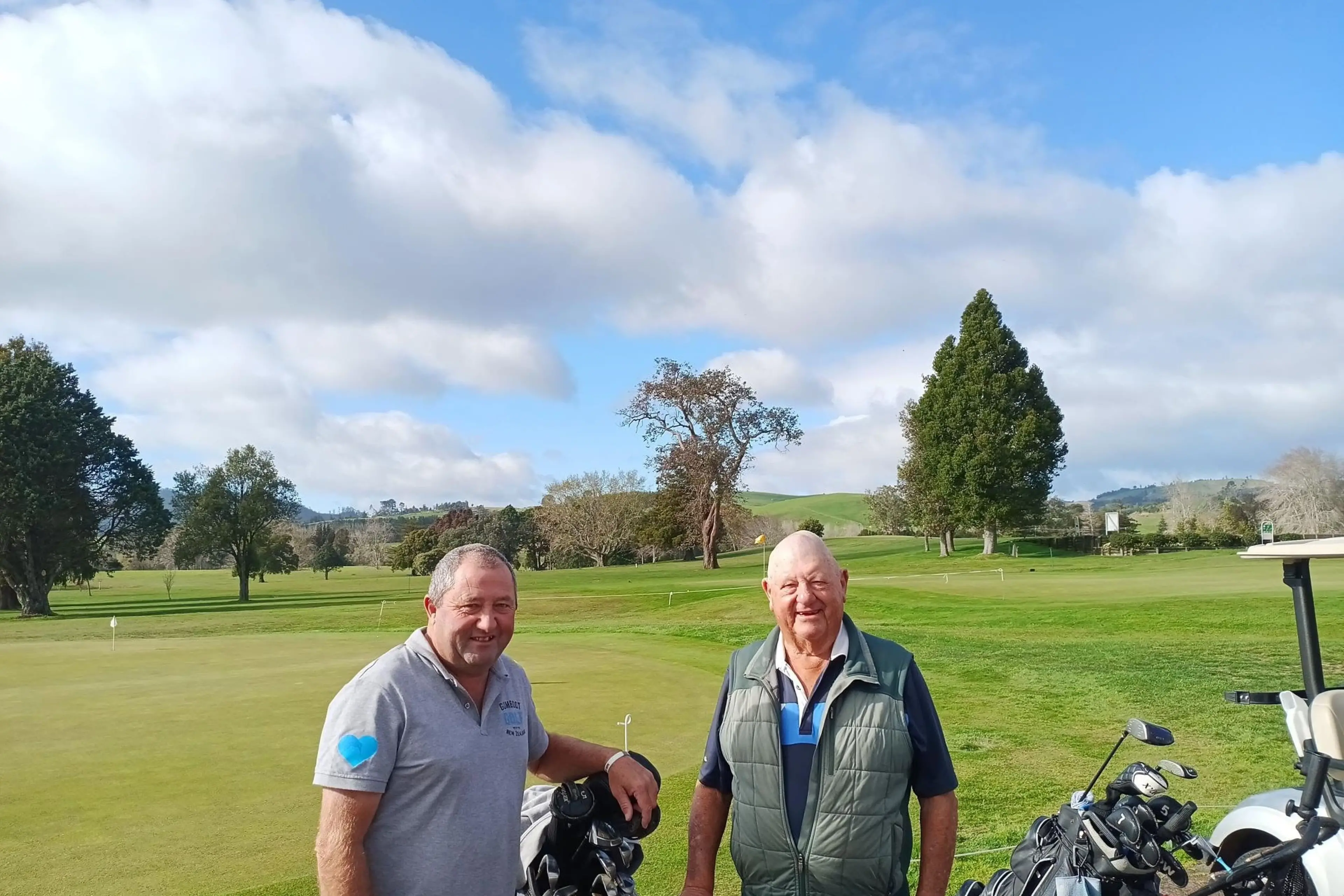 Barrie Coleman, at left, is set to tee off in a fundraiser golf match at Lake Hood on Sunday in support of I Am Hope.  Photo Waihi Golf Club Facebook