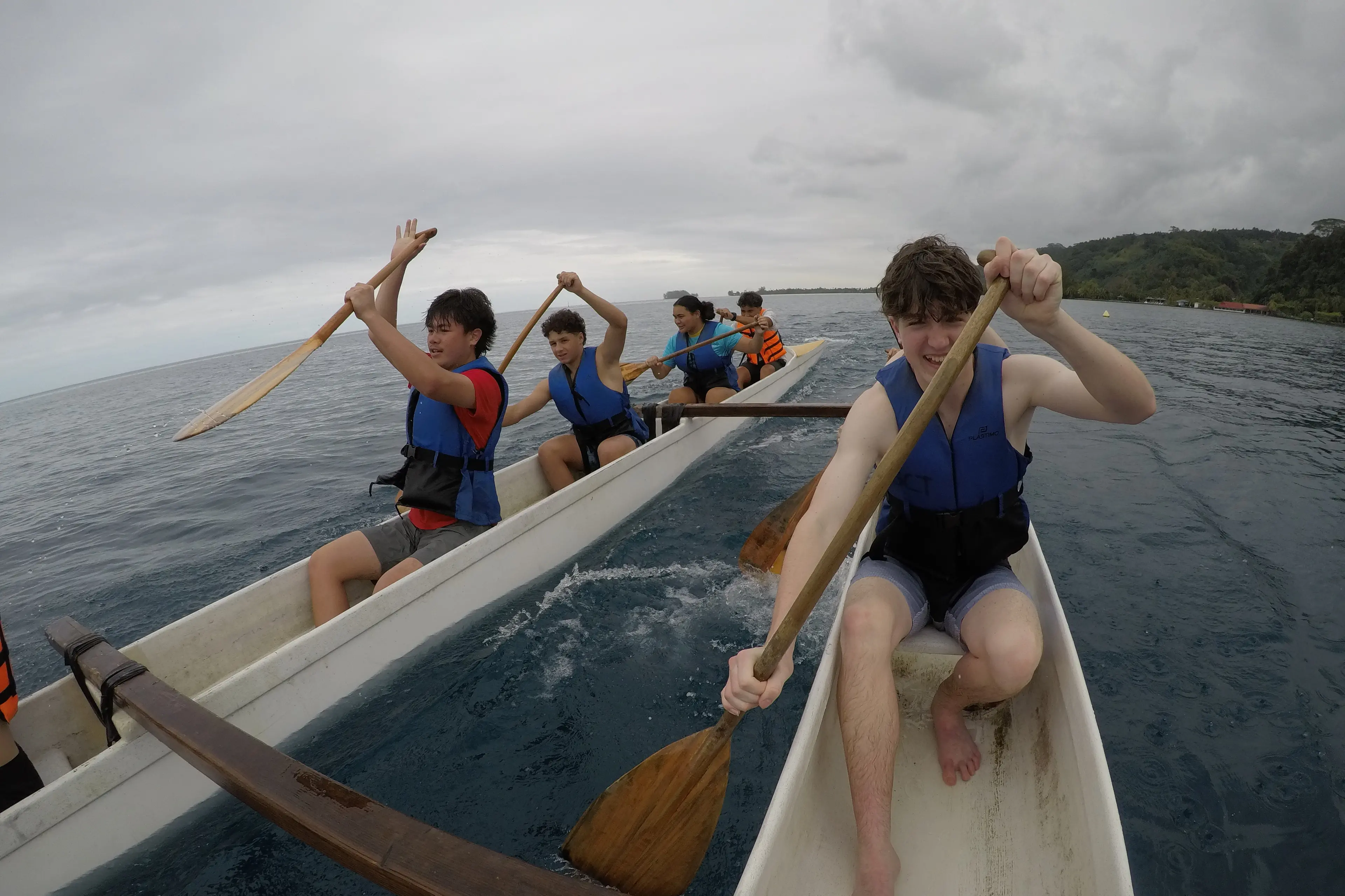 Cultural immersion: Wakatipu High\\u2019s Preston Cowie trying out a traditional Pacific\\u00A0canoe known as a va\\u2019a. Photo: Supplied