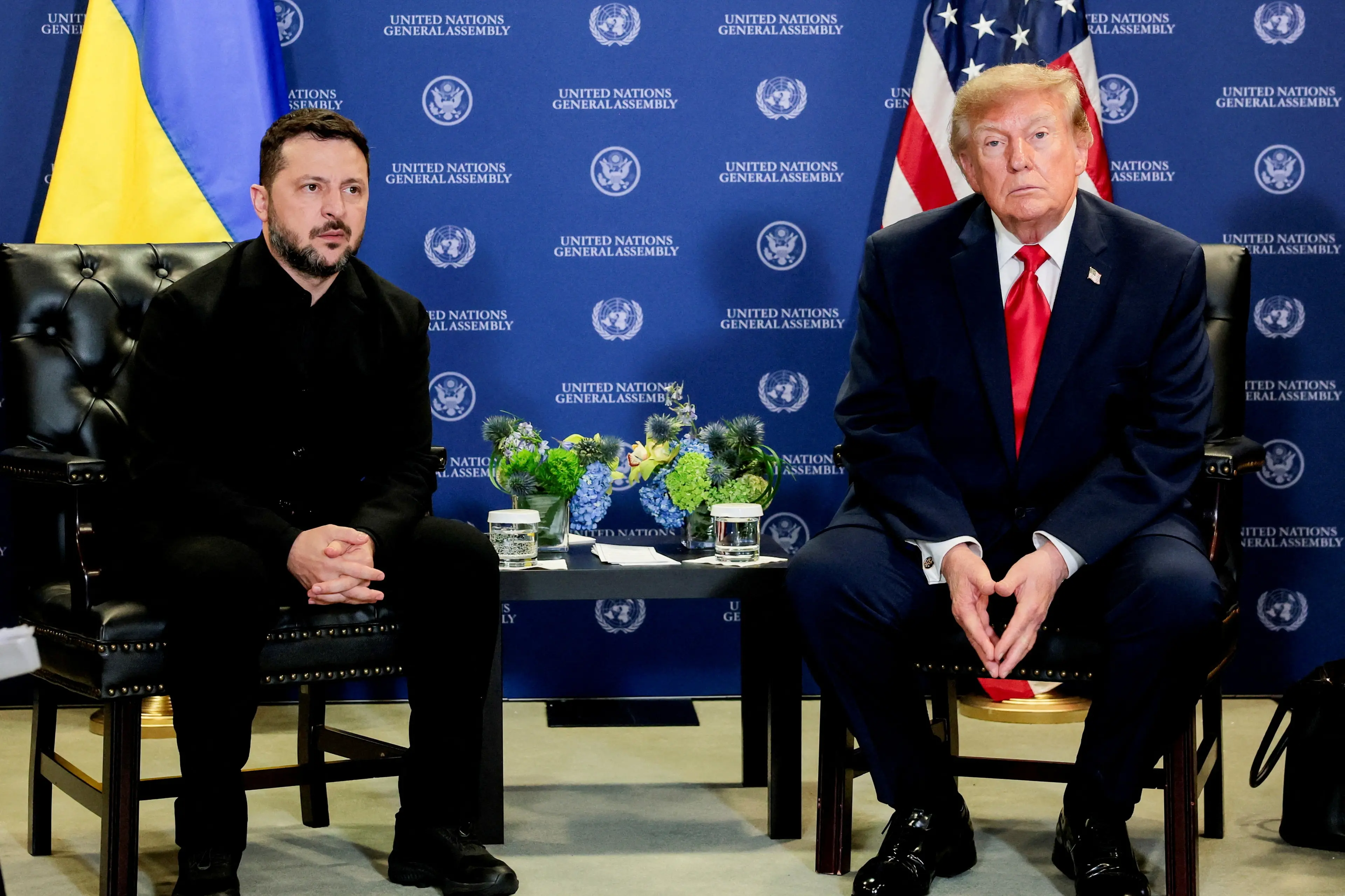 Ukraine\\'s President Volodymyr Zelenskiy (left) with US President Donald Trump at the UN General Assembly in New York last month.