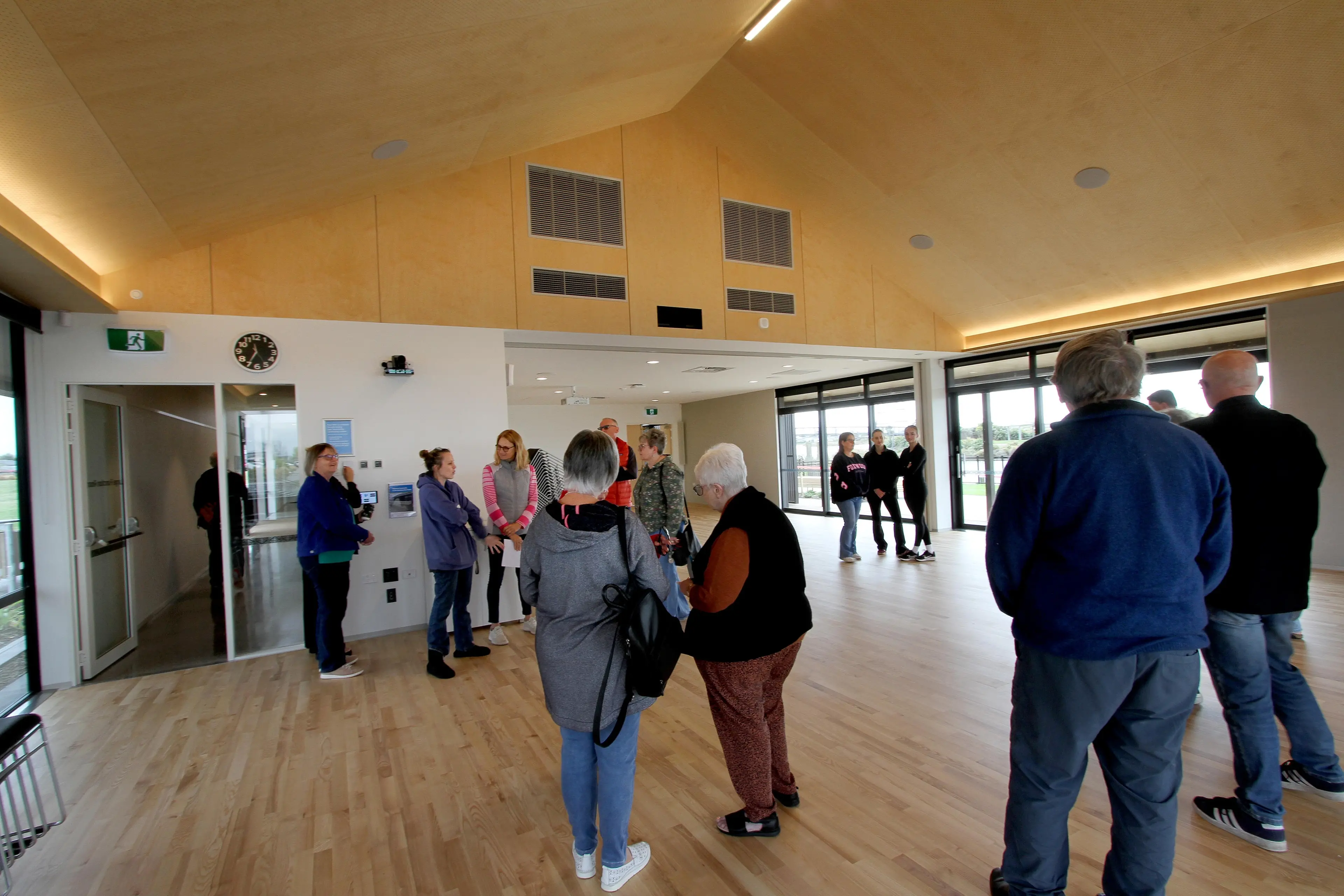 Learning all about it . . . Groups that will be using the new Pegasus Community Centre were given a detailed safety and equipment usage brief before the doors were officially opened to the public last Saturday. Photo: John Cosgrove 