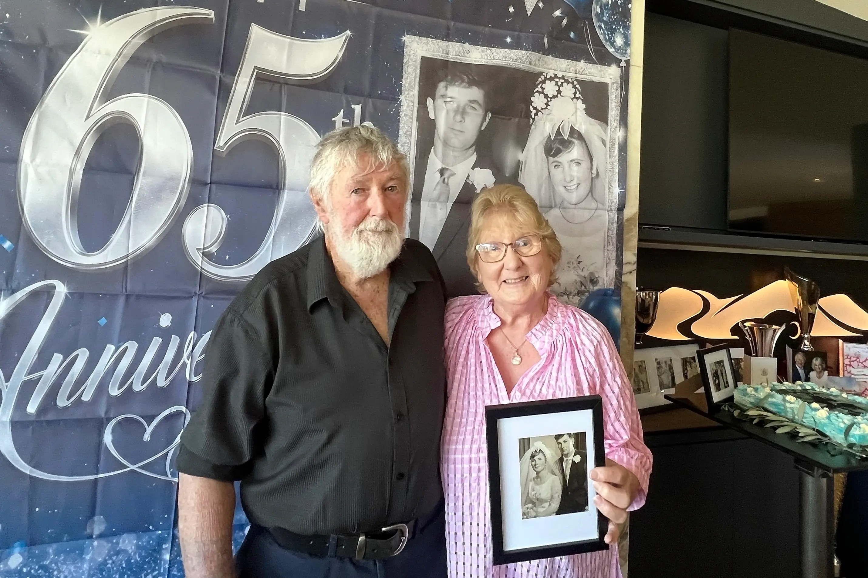 Garth McCombe, 88, and his wife Murlyn, 87, celebrate their 65th wedding anniversary at Highland Motorsport Park in Cromwell. Photo: Carys Trotter