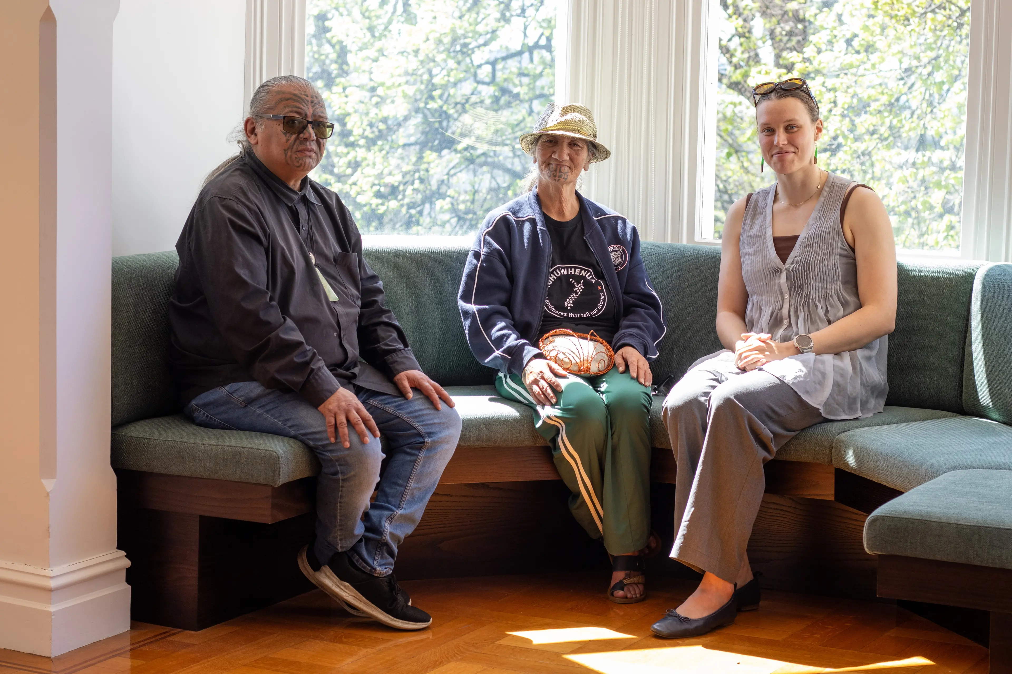 Preparing for the opening of Kia M\\u0101hora, Kia W\\u0101tea, Kia Rere! are (from left) Te R\\u016Bnanga o Arowhenua upoko Te Wera King, artist and kaum\\u0101tua Francine Spencer and Aigantighe exhibitions curator Isobel Hillman. Photo: Supplied