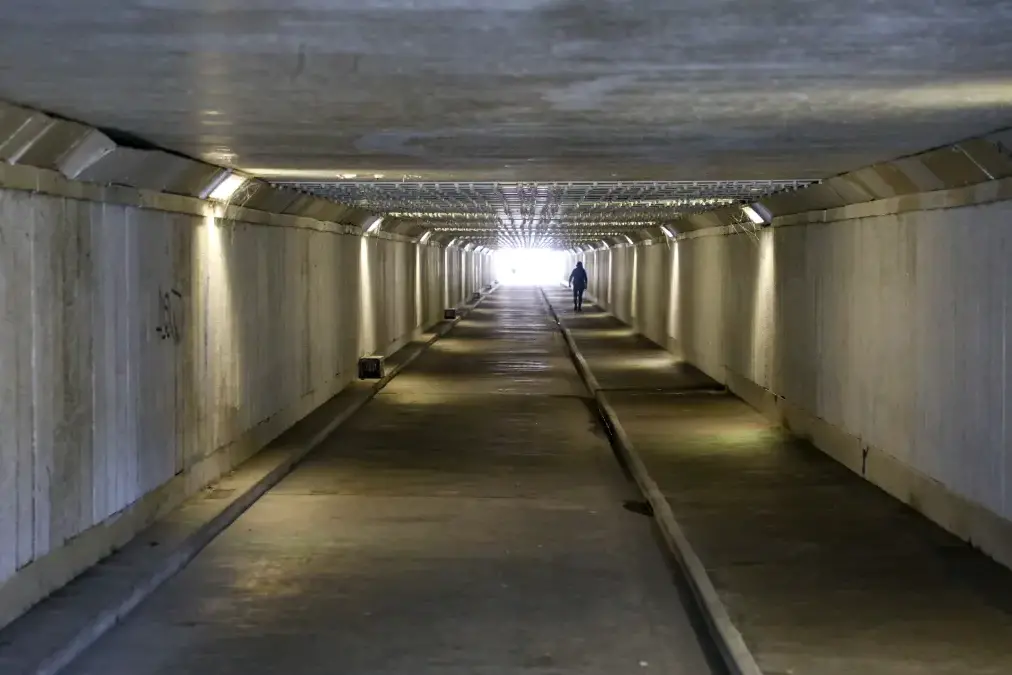 The pedestrian tunnel runs under Wellington Airport from Rongotai to Miramar. Photo: RNZ