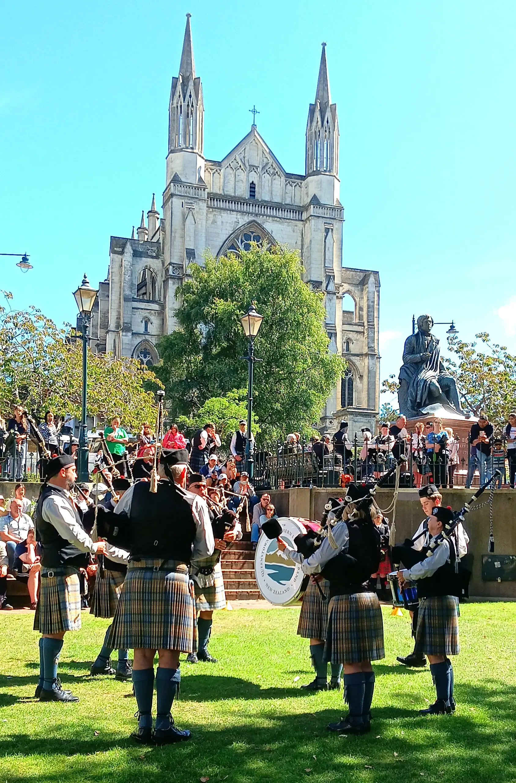 Plenty to pipe about: The Queenstown & Southern Lakes Highland Pipe Band gives one of its winning performances in The Octagon during this year\\u2019s\\u00A0Otago Southland Pipe Band Championships.