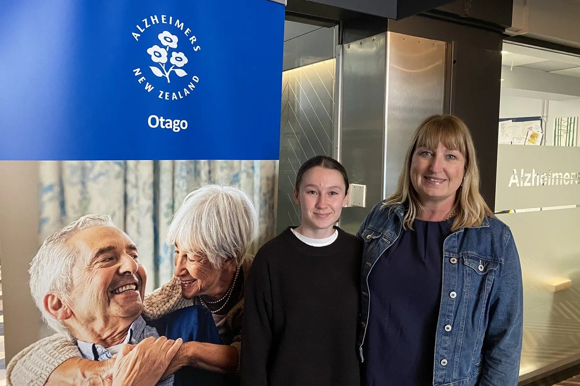 Alzheimers Otago manager Antoinette McLean (right) is pictured with third year Otago University student Neve Journeaux, who has been on a 19-week placement as a social work intern. Photo: Brenda Harwood