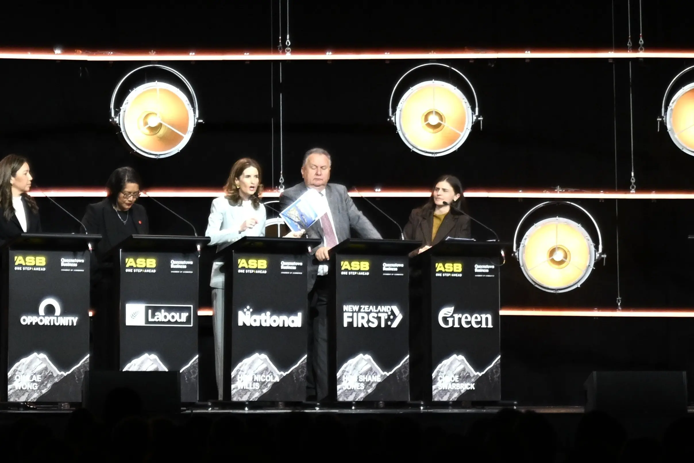 Nicola Willis makes a point at the ASB Great Debate in Queenstown on Wednesday night. Photo: Craig Baxter